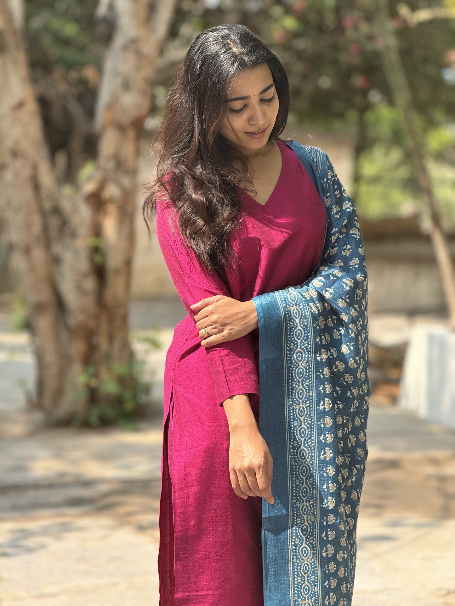 Sudiksha - Pink Silk cotton set with Kadhi Silk dupatta