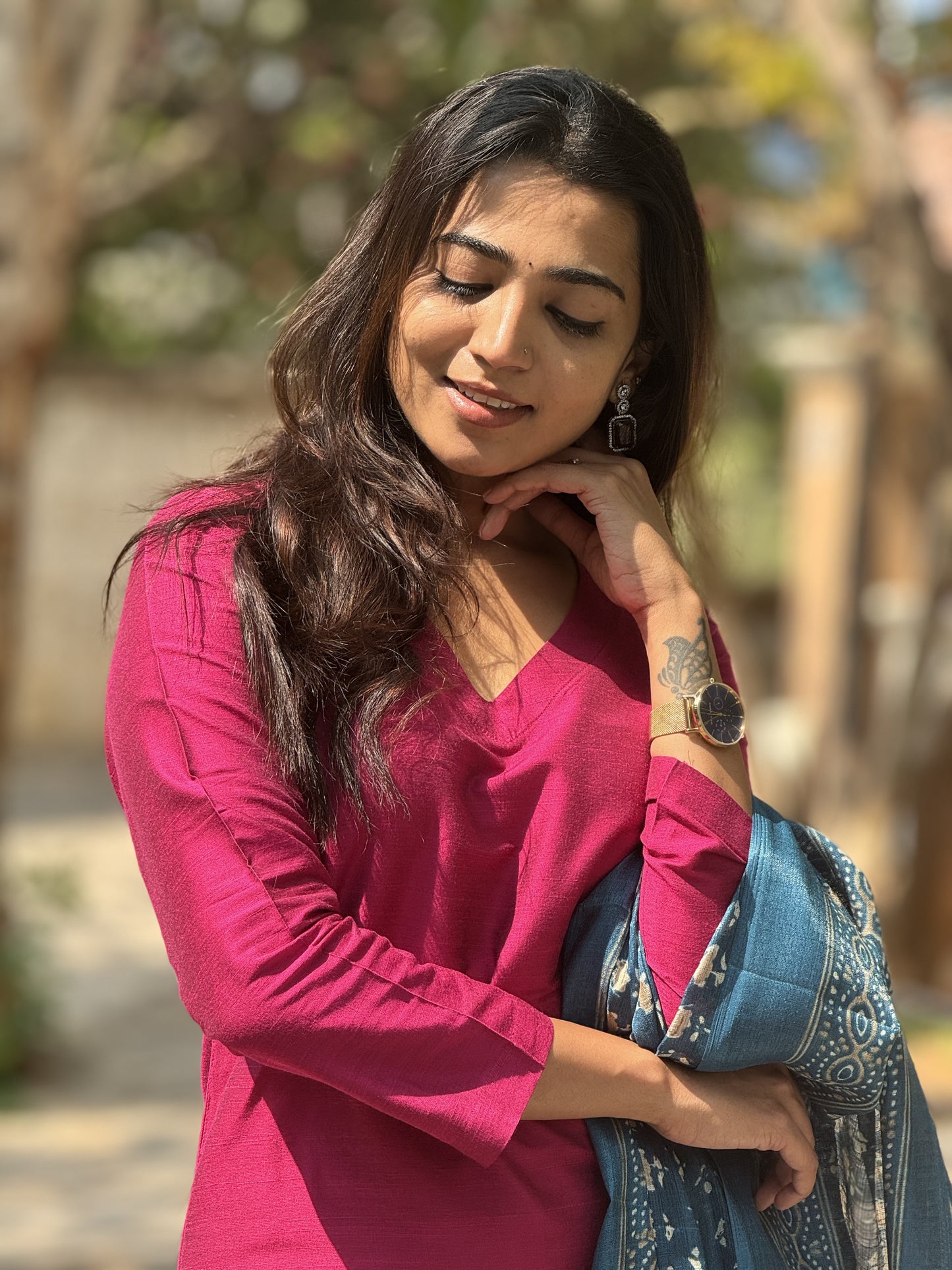 Sudiksha - Pink Silk cotton set with Kadhi Silk dupatta