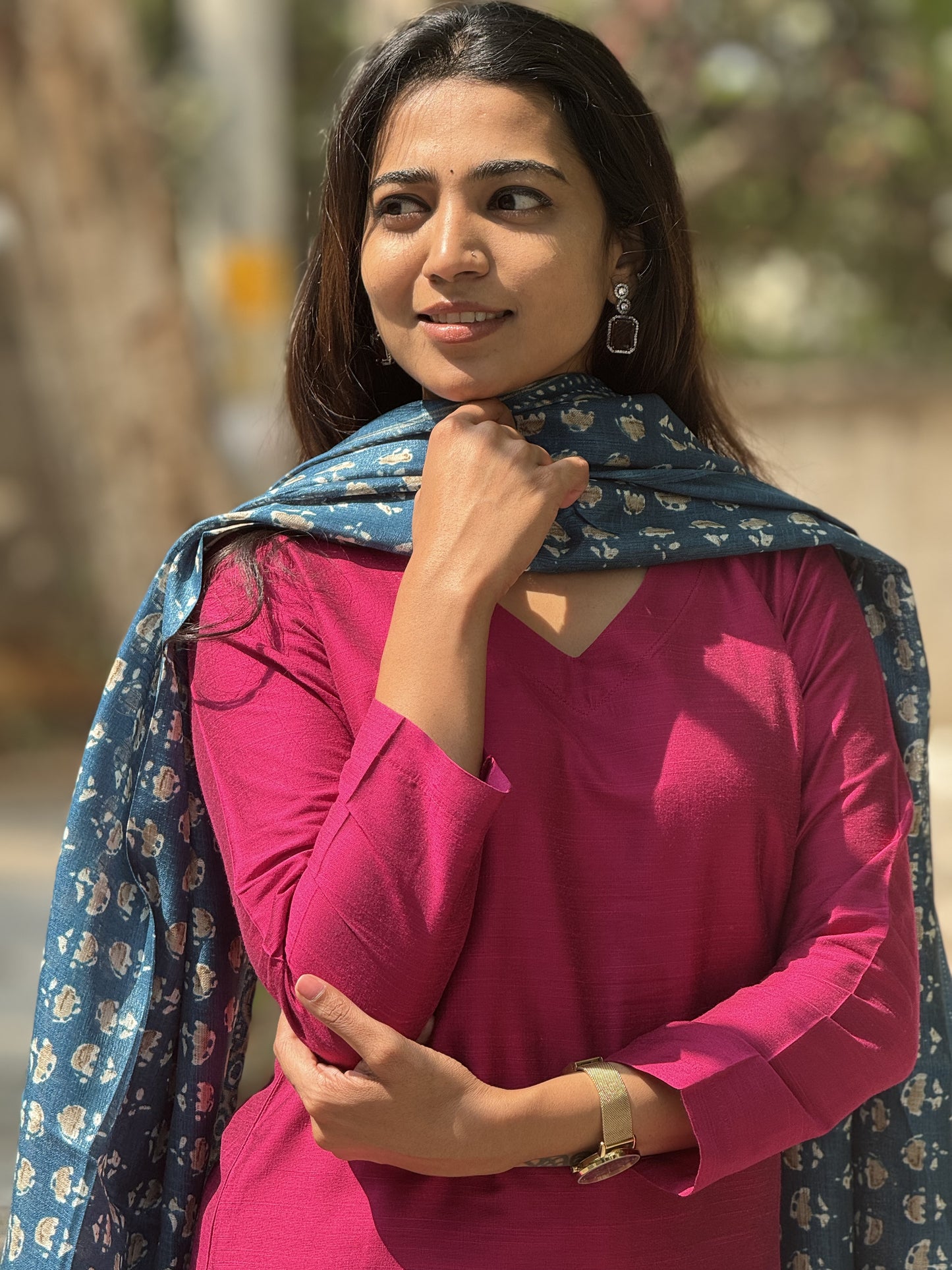 Sudiksha - Pink Silk cotton set with Kadhi Silk dupatta