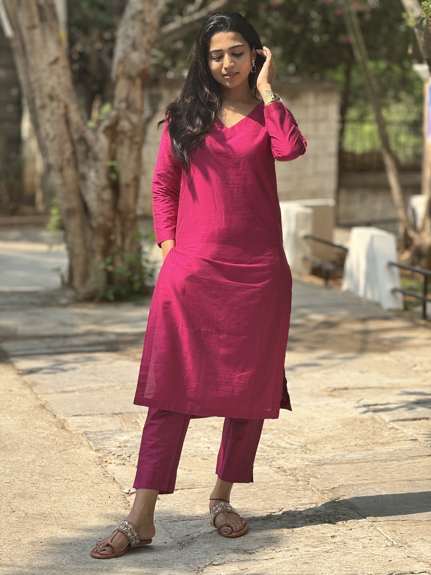 Srinidhi - Silk Cotton Kurta Set - Pink