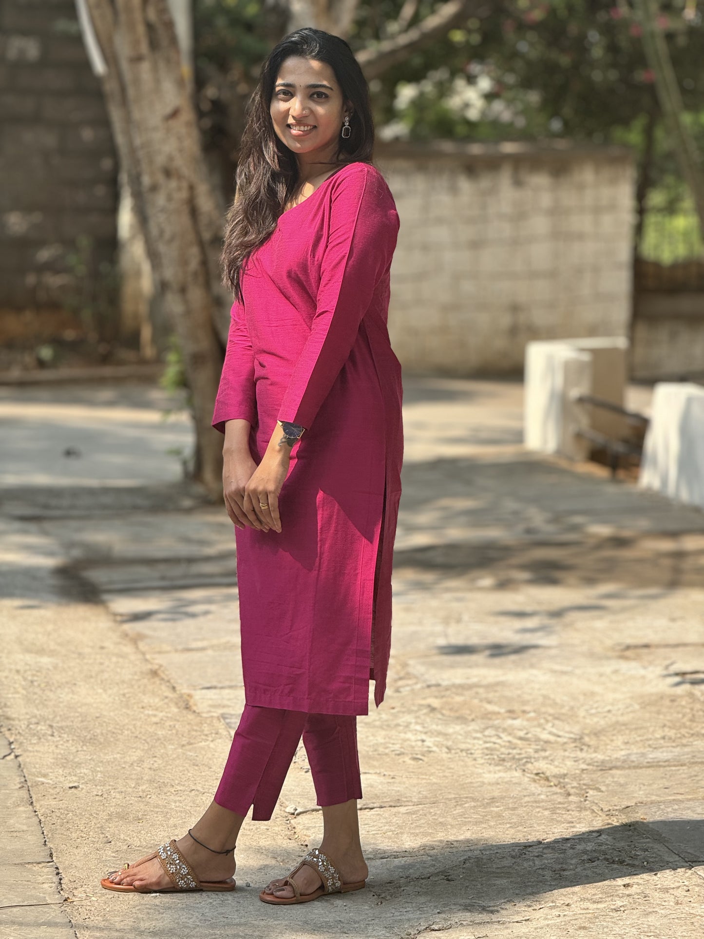 Srinidhi - Silk Cotton Kurta Set - Pink