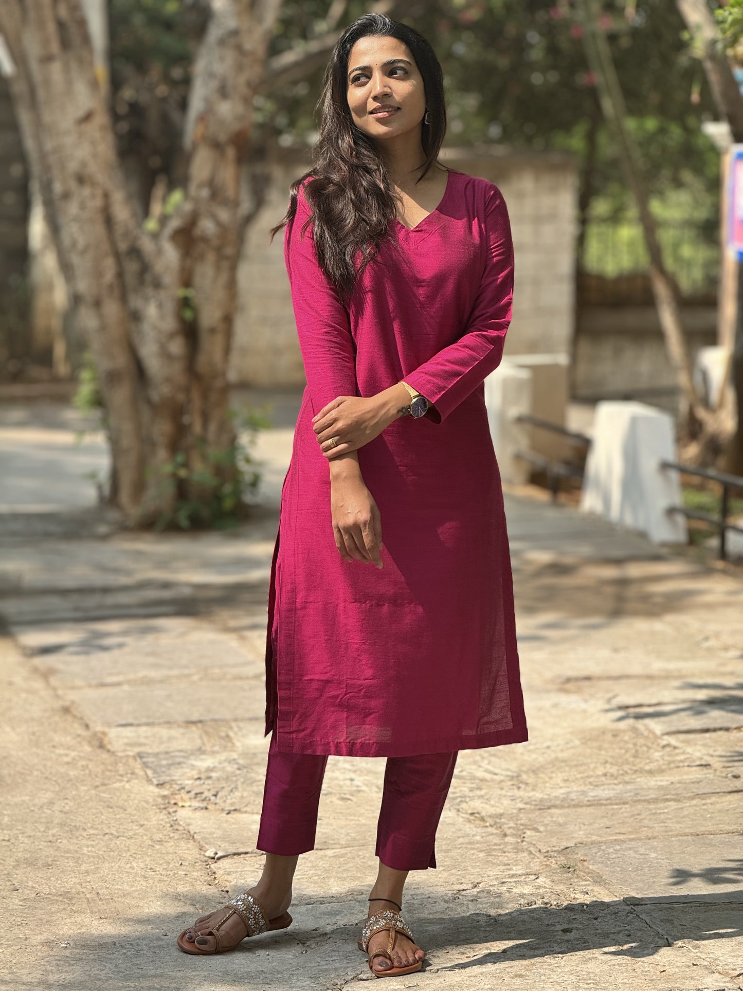 Shiv - Pink Silk cotton set with Tissue dupatta