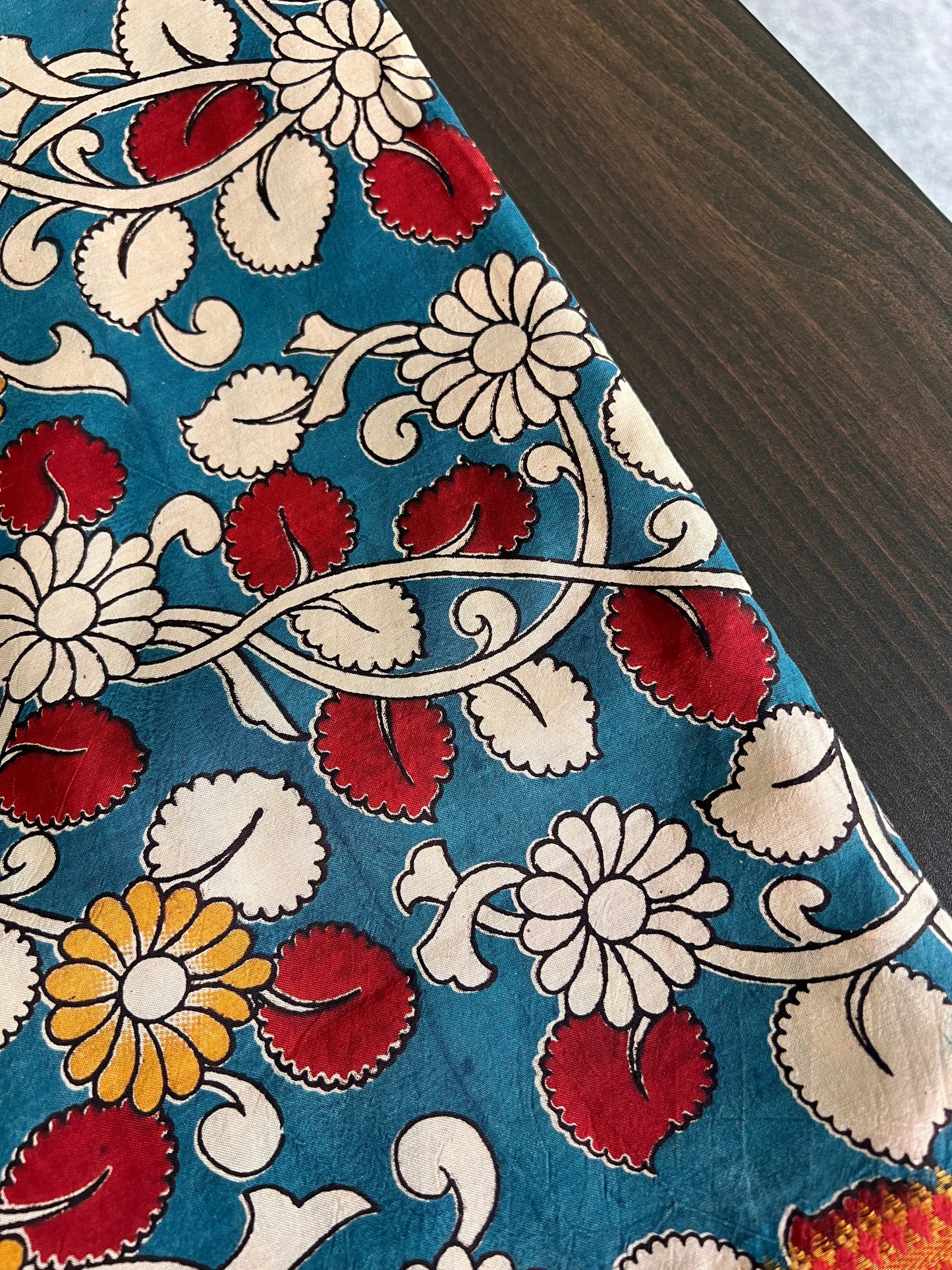 Moksha - Rust Silk cotton set with Kalamkari dupatta