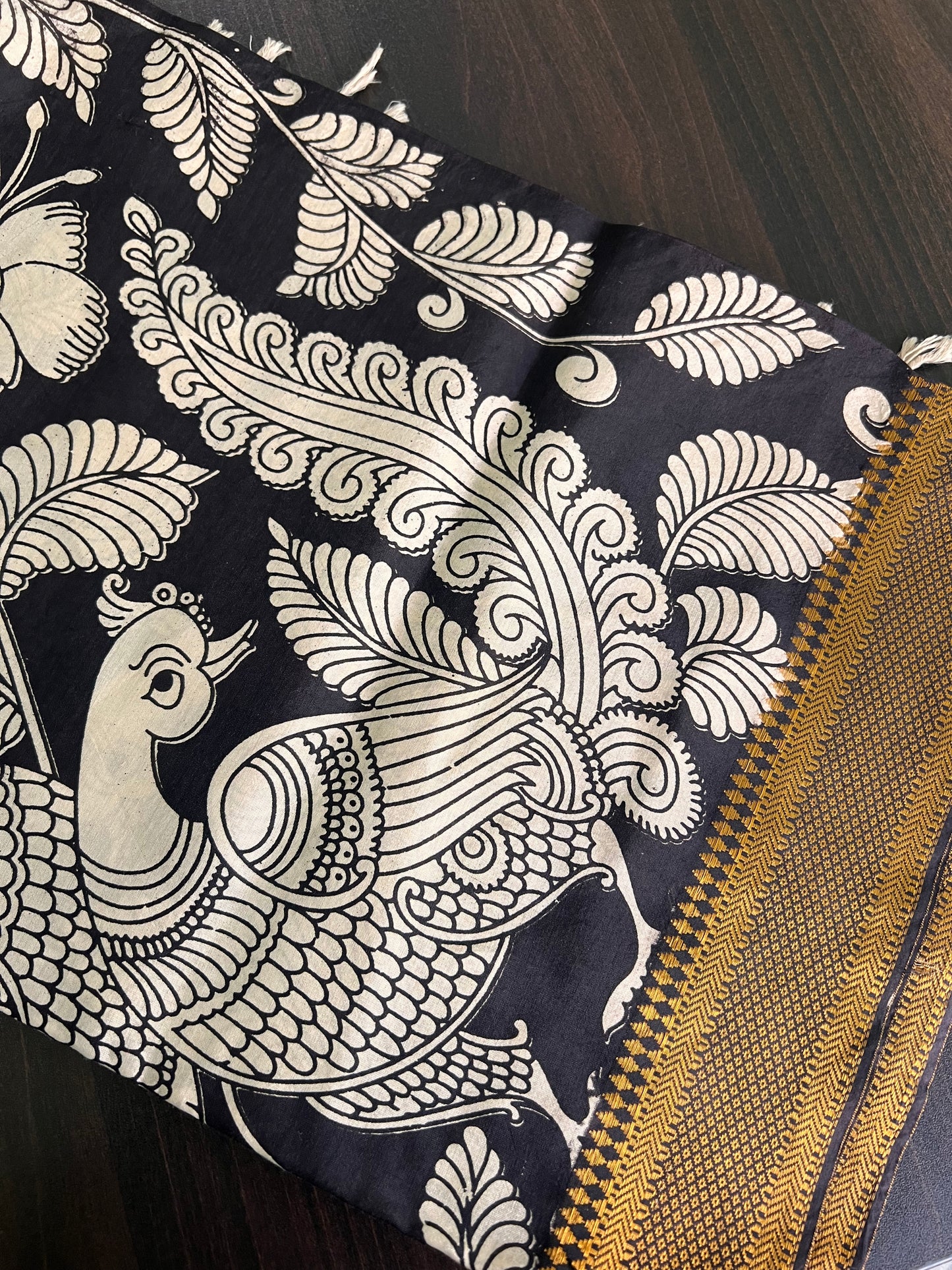 Madhura - Black Silk cotton set with Kalamlari Dupatta