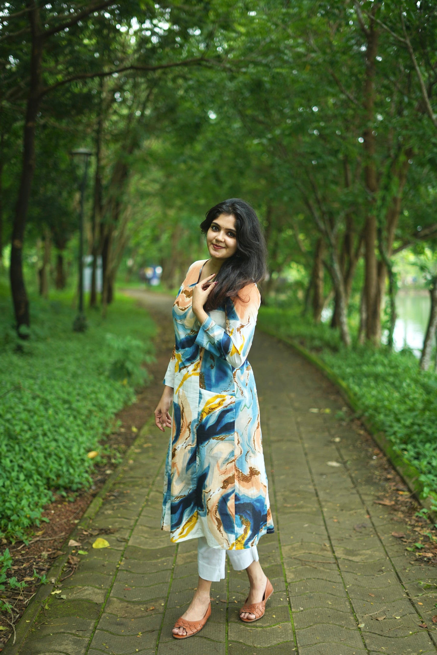 Silpa Co-ord Set – Marble Print A-Line Princess Kurta