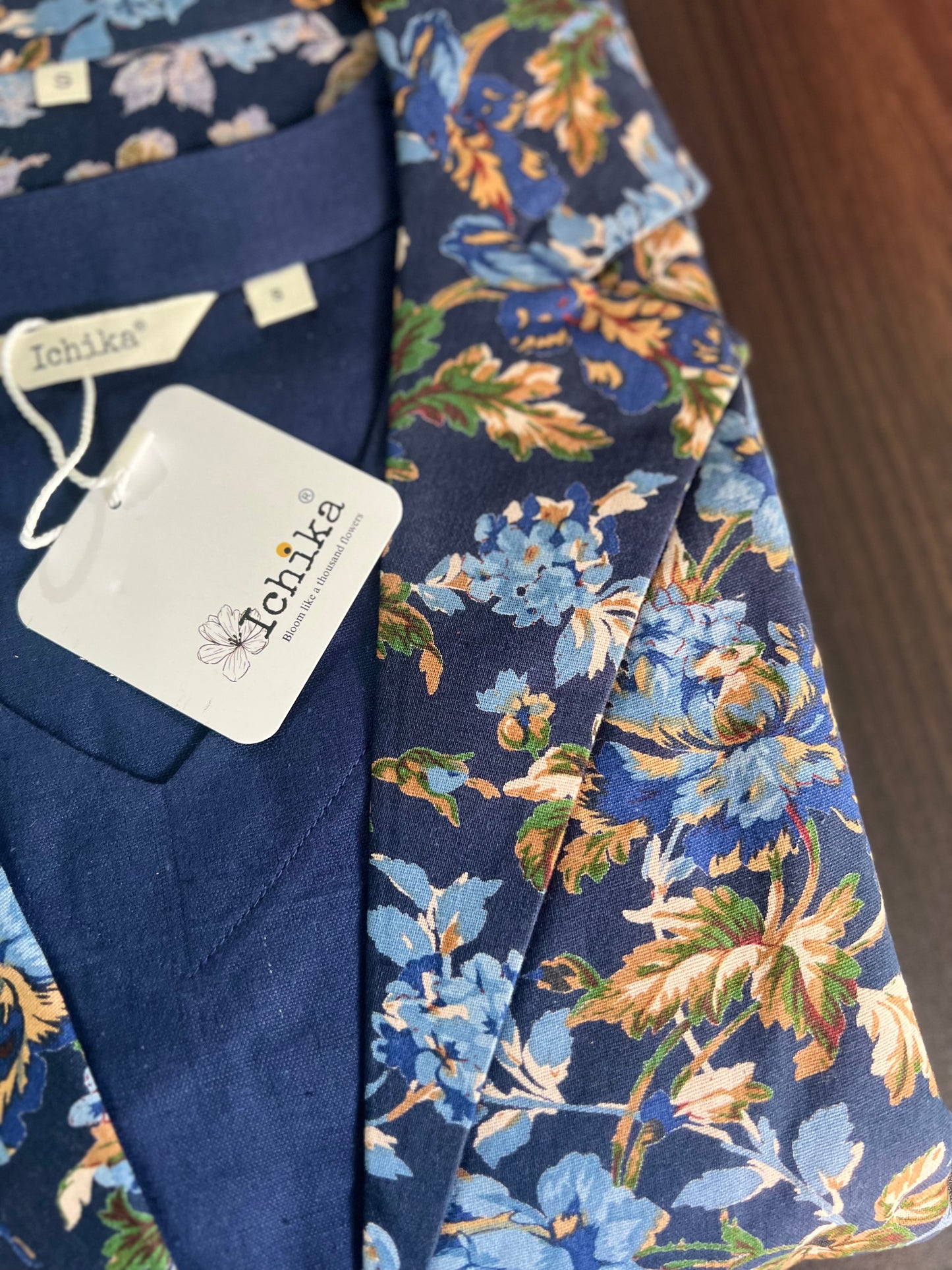 Lathika - Premium Floral Cotton Long jacket kurta set - Navy