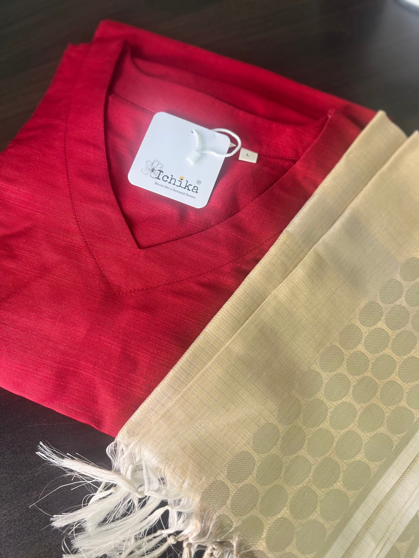 Namrata - Maroon Silk cotton set with Premium Tissue Dupatta