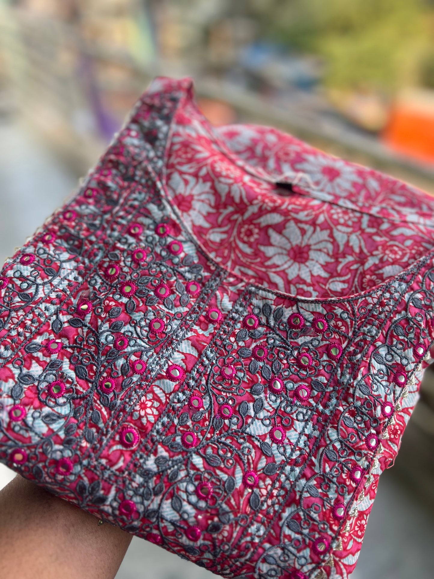 Rayon kurta - Pink floral