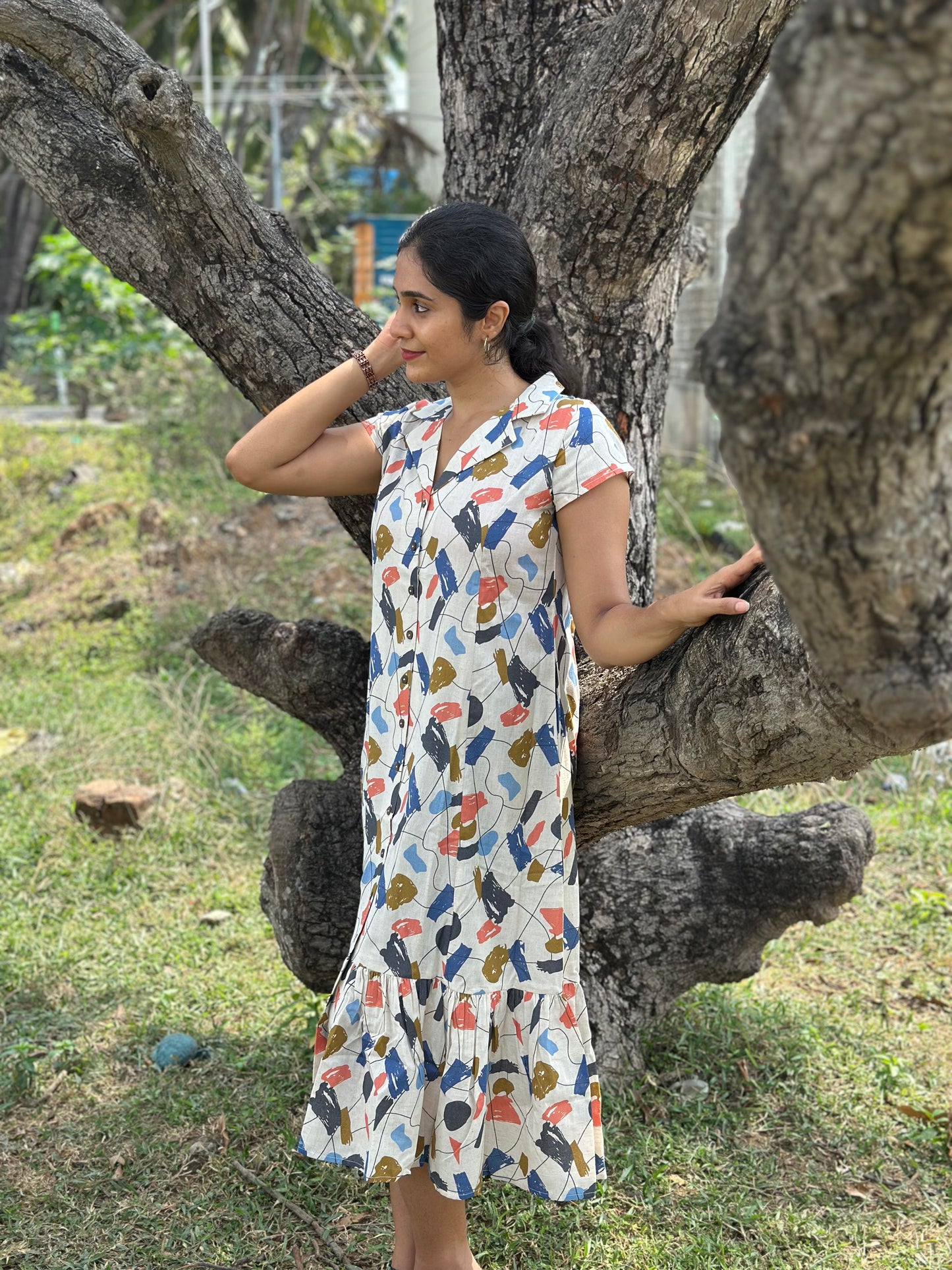 Aasvi- Premium Cotton Flex dress - Abstract Print