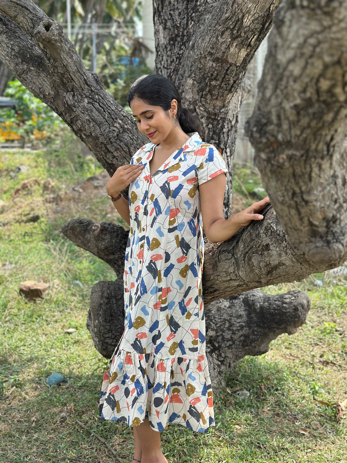 Aasvi- Premium Cotton Flex dress - Abstract Print