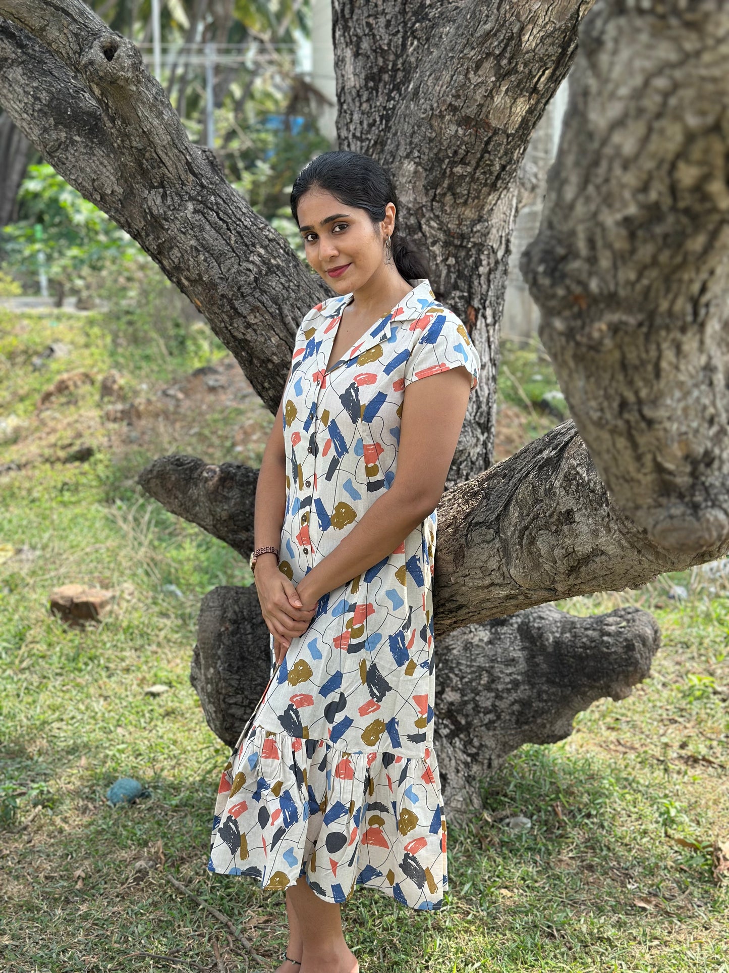 Aasvi- Premium Cotton Flex dress - Abstract Print
