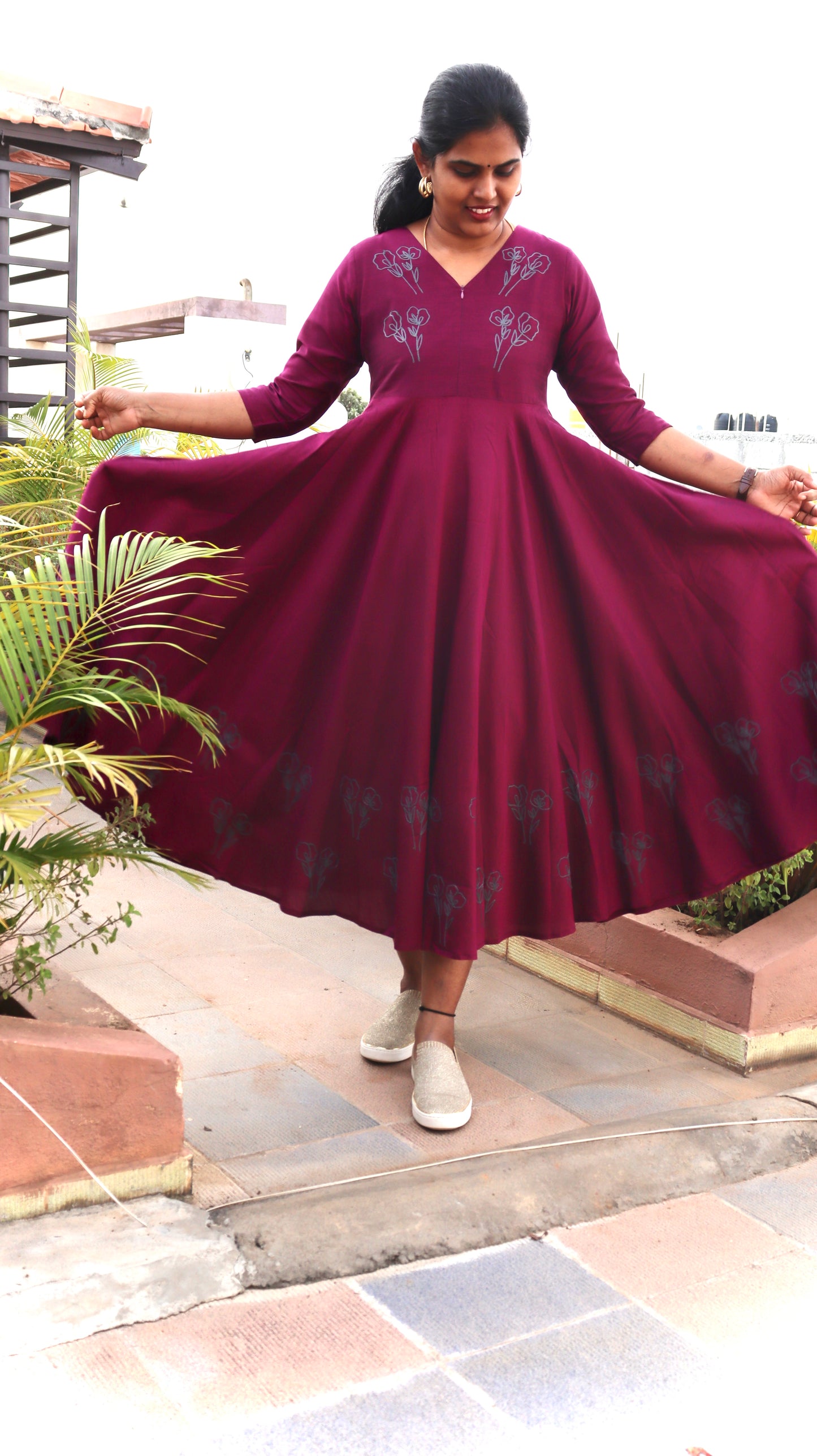 Sridevi - Designer fit and flare gown - Rani Pink