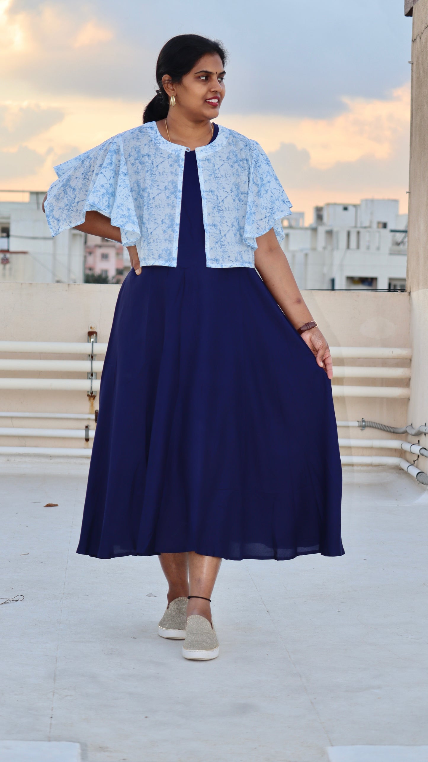 Mahi - Navy and Tie and Die Half jacket dress