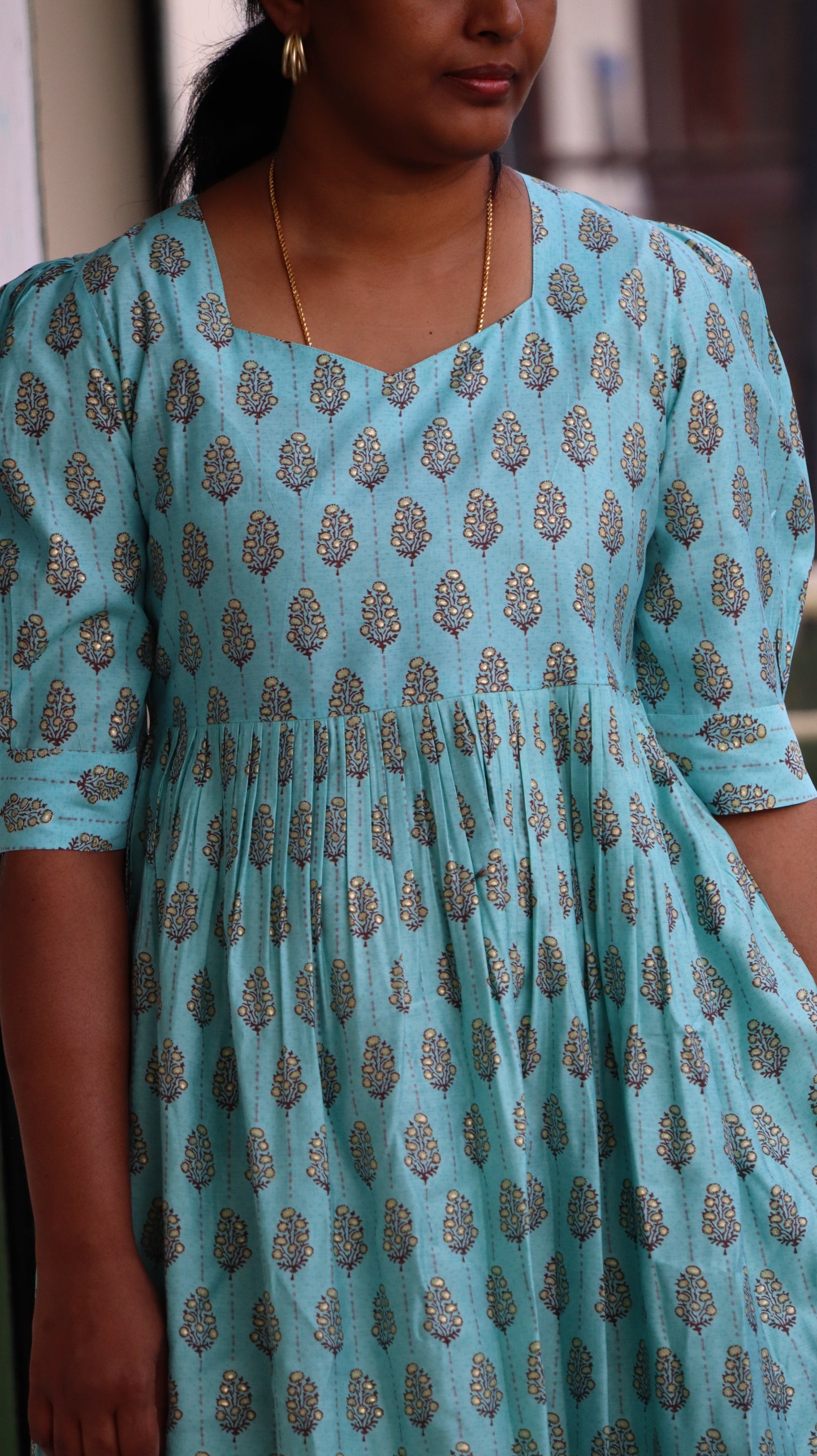 Saara - Muslin Designer sleeves Casual / Vacation dress - Blue