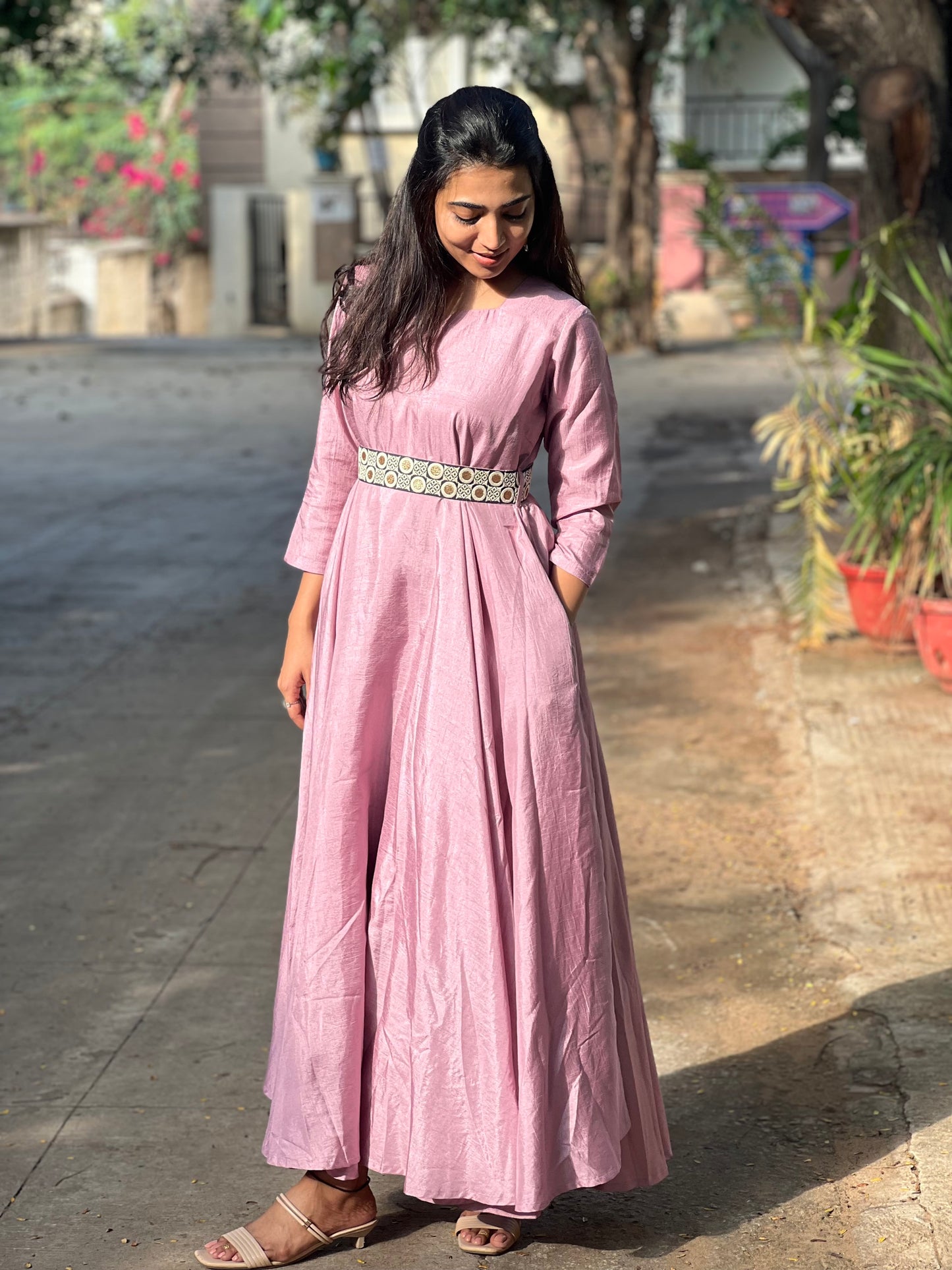 Medha - Designer fit and flare gown - Pale Pink