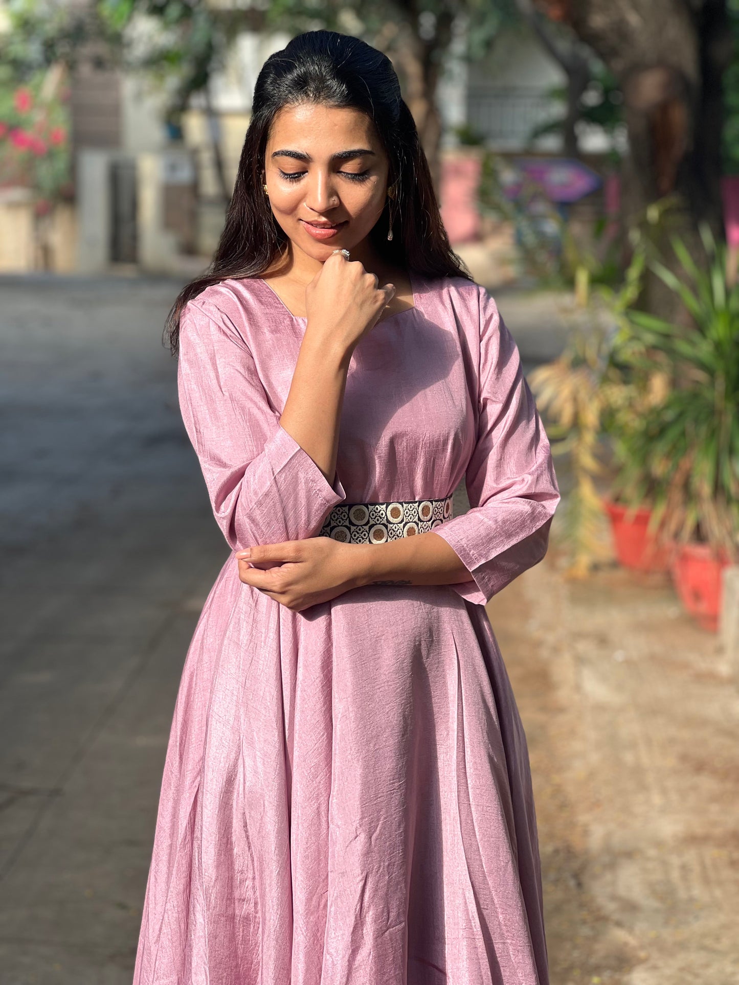Medha - Designer fit and flare gown - Pale Pink