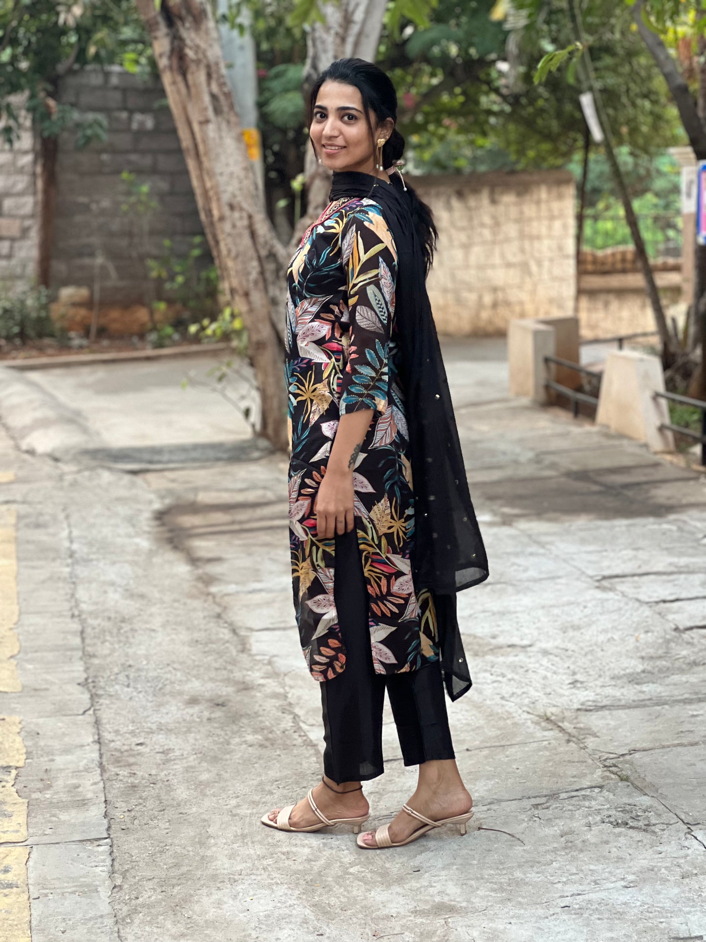 Jahnavi - Pure Chinon Digital Printed Suit - Black