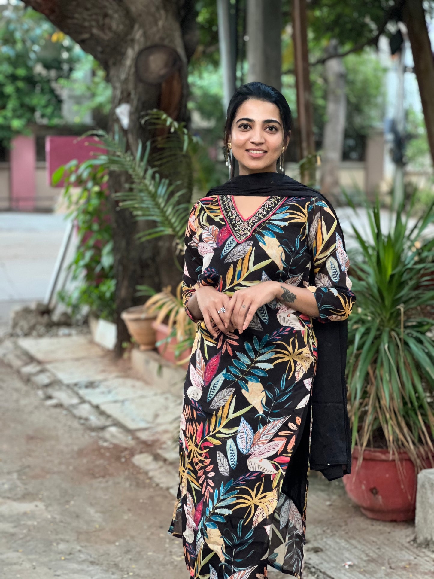 Jahnavi - Pure Chinon Digital Printed Suit - Black