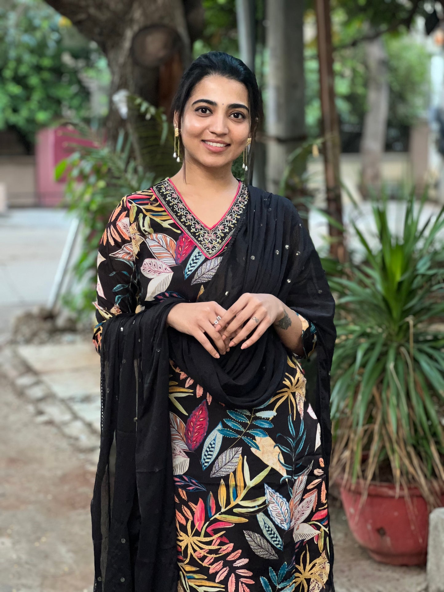 Jahnavi - Pure Chinon Digital Printed Suit - Black