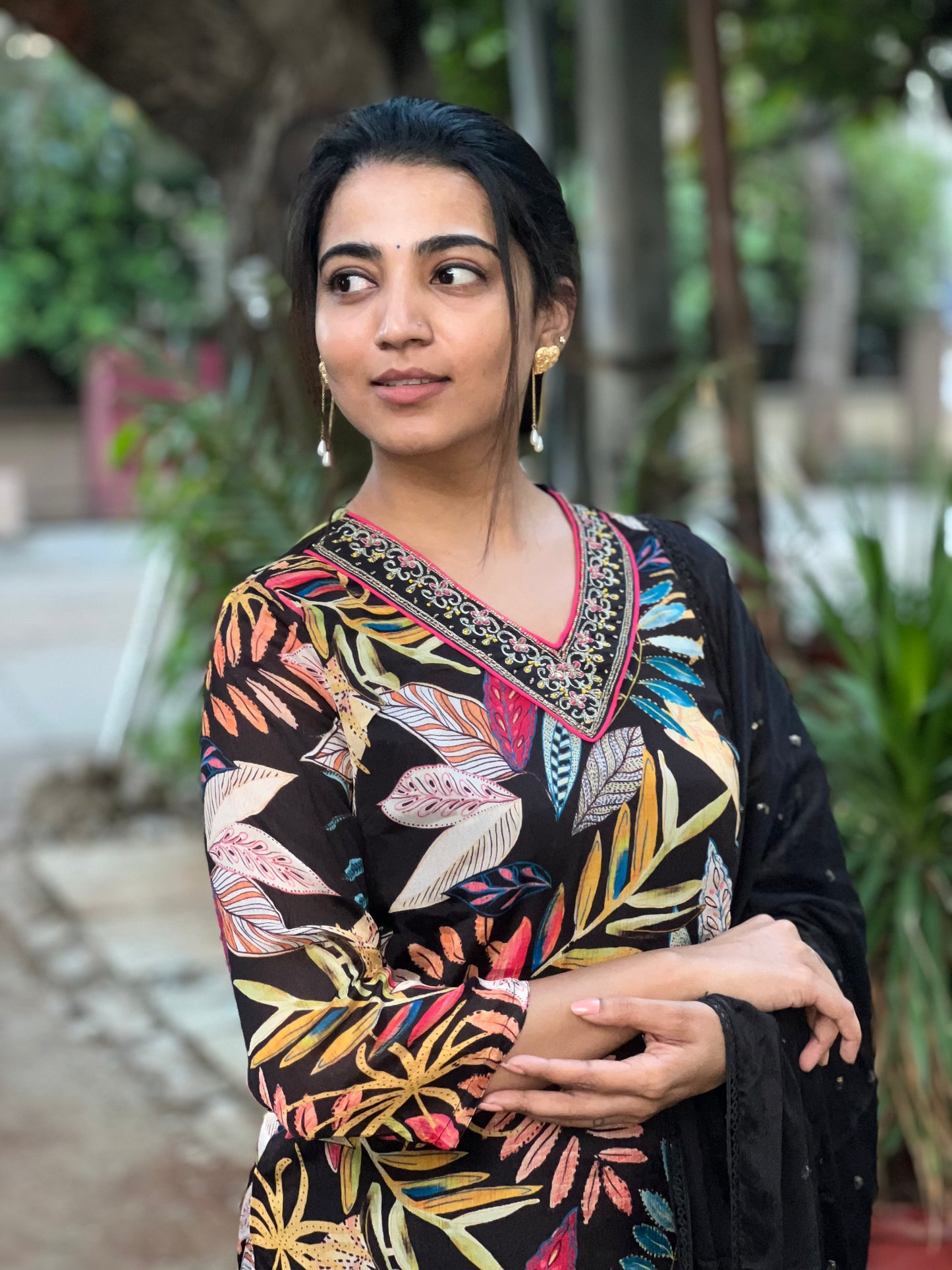 Jahnavi - Pure Chinon Digital Printed Suit - Black