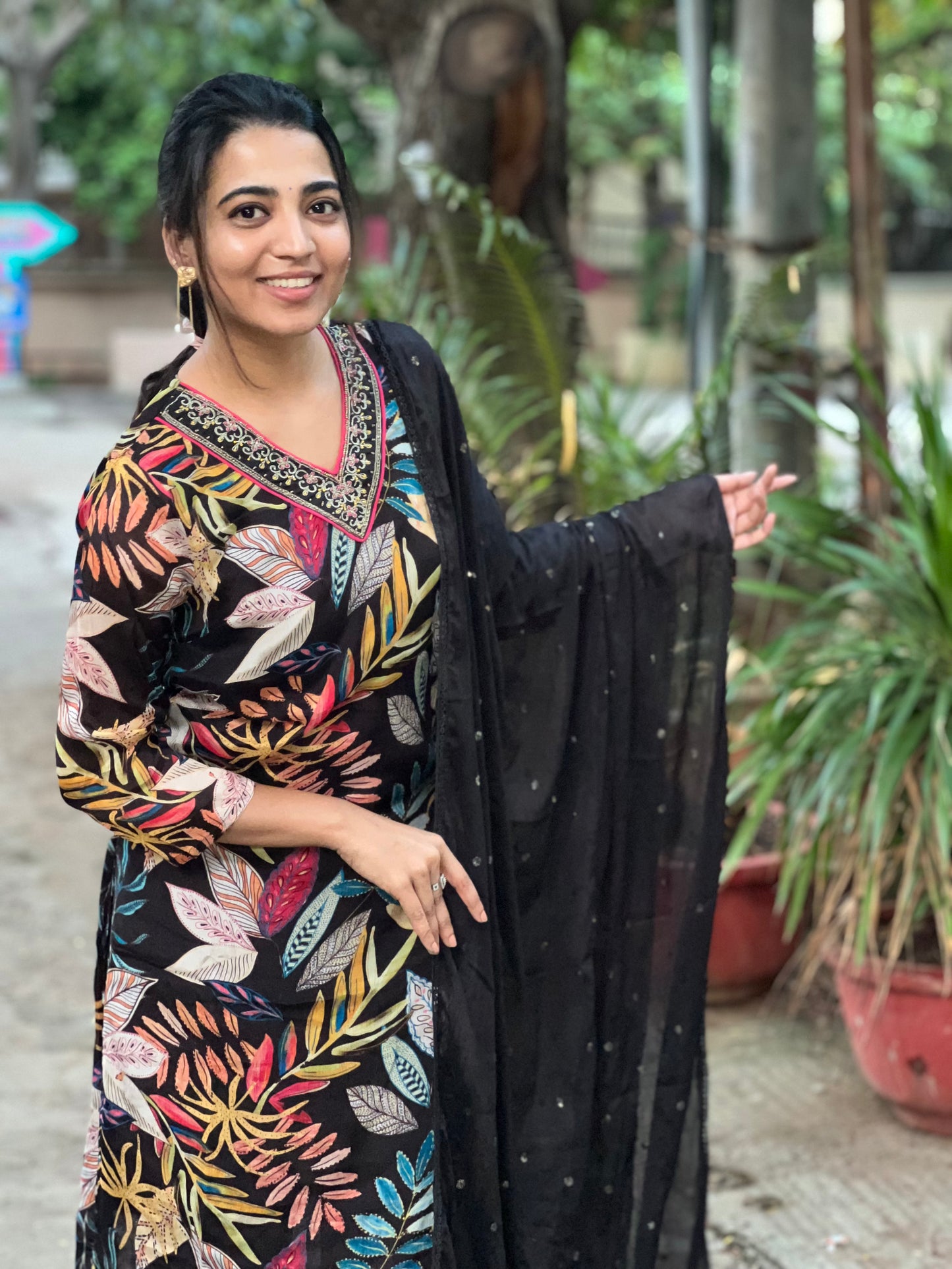 Jahnavi - Pure Chinon Digital Printed Suit - Black