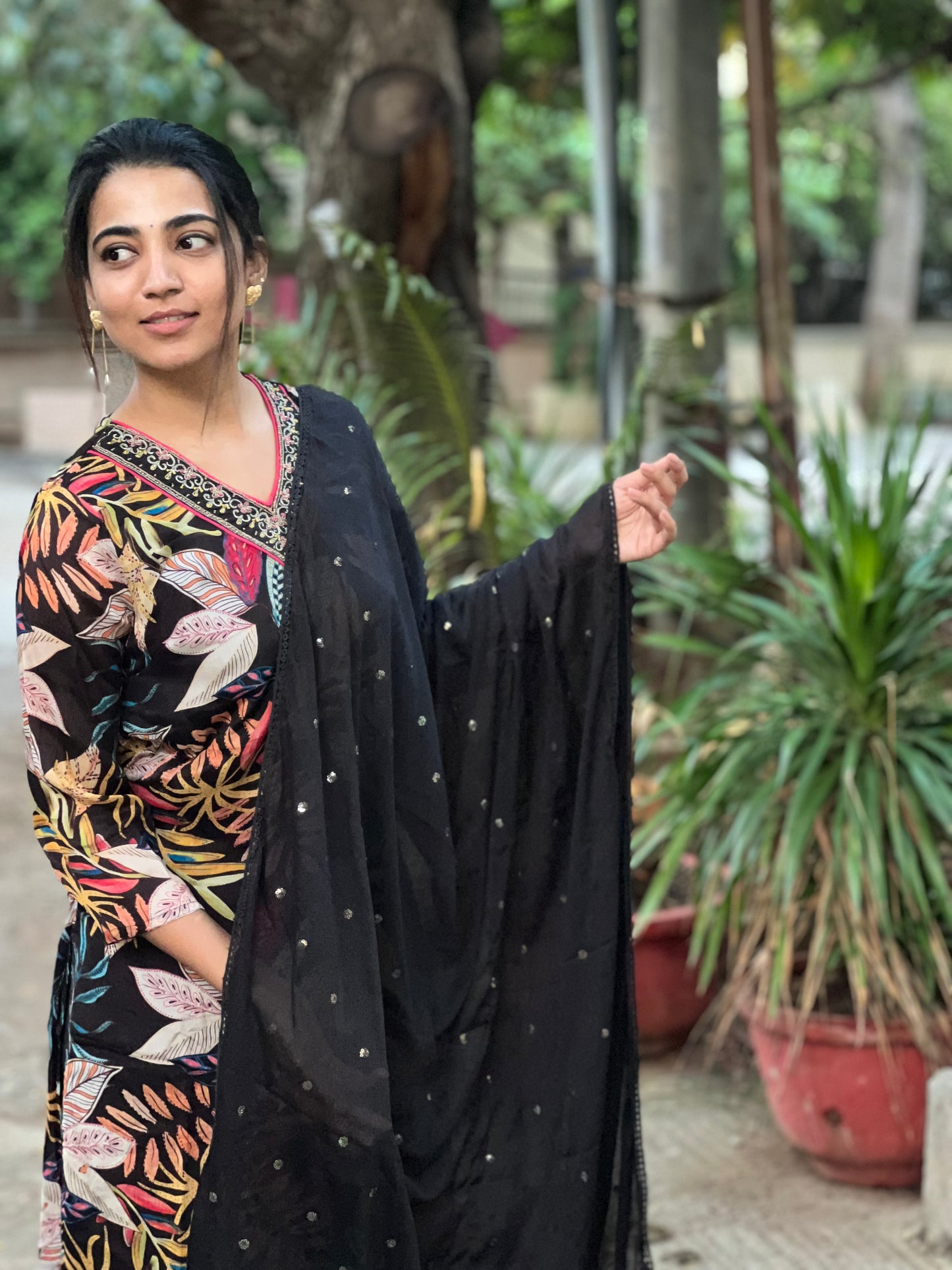 Jahnavi - Pure Chinon Digital Printed Suit - Black