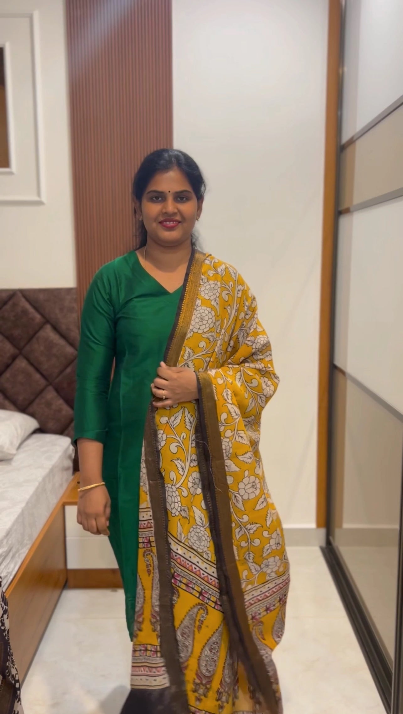 Bhavya - Bottle Green silk set - Kalamkari Dupatta
