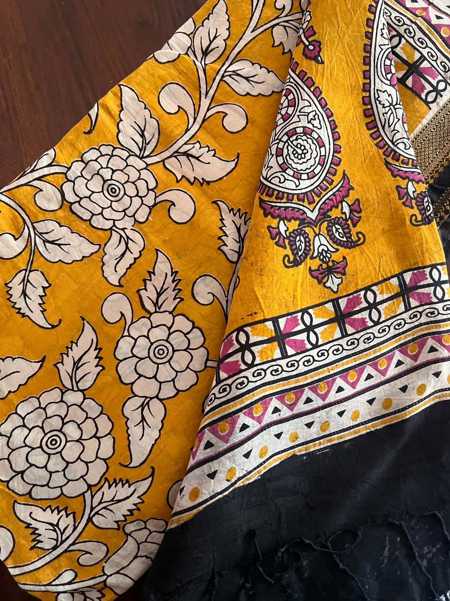 Kalamkari Dupatta - Chennuri silk - Yellow