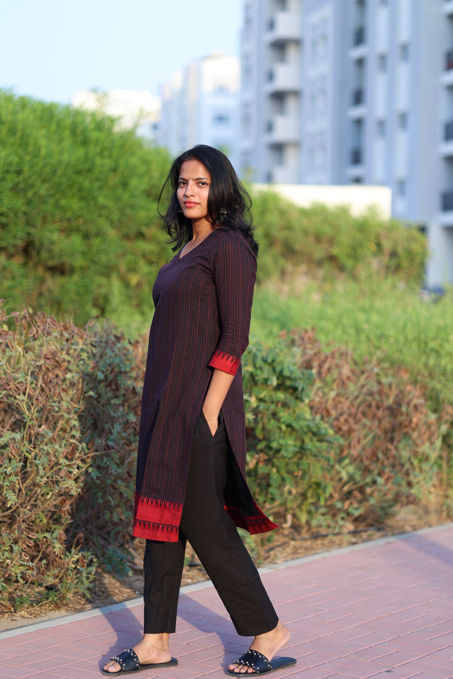 Teena - Pure Handloom Cotton Kurta Set - Black