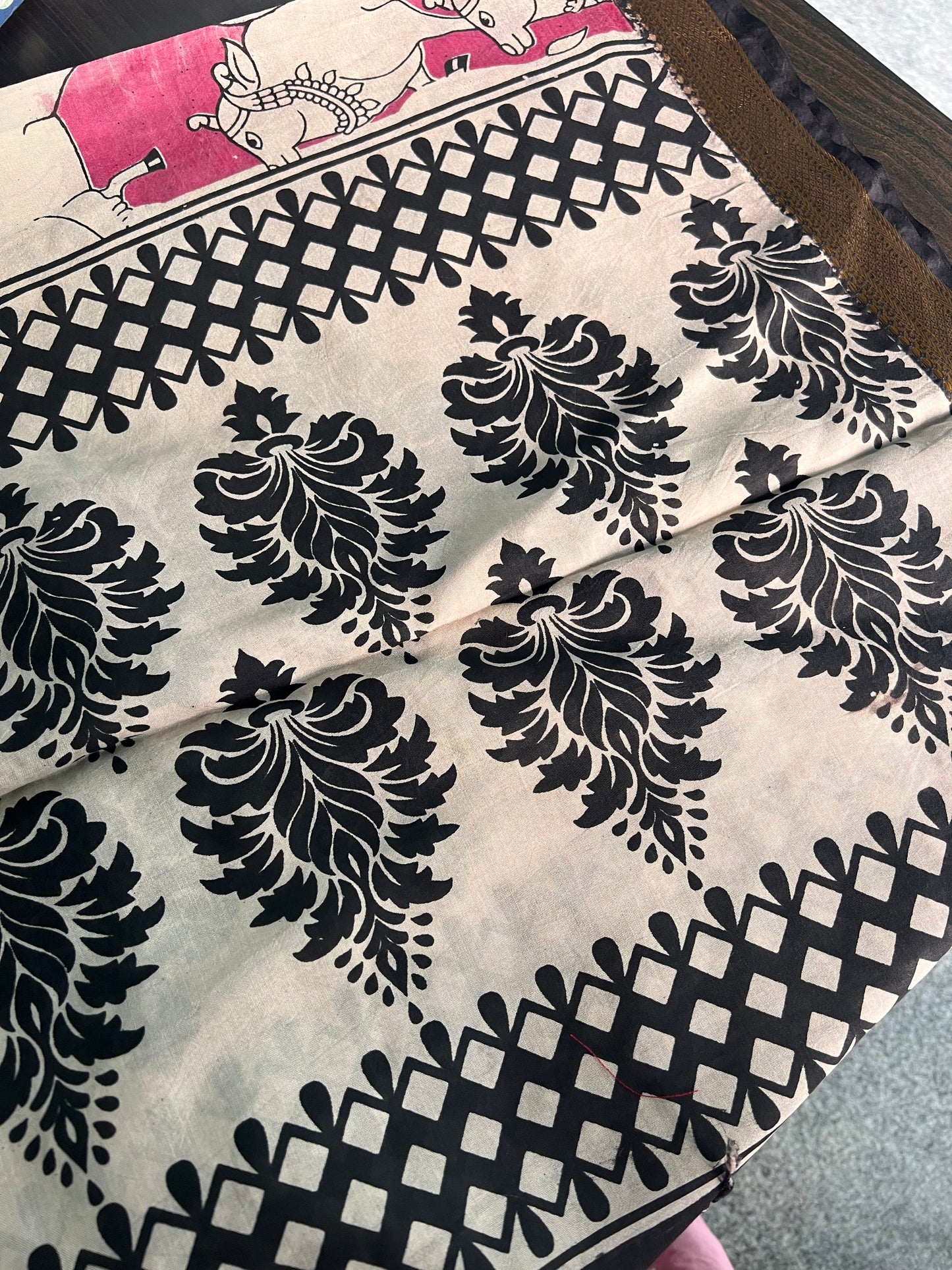Lavanya - Half White Silk cotton set with Kalamkari dupatta