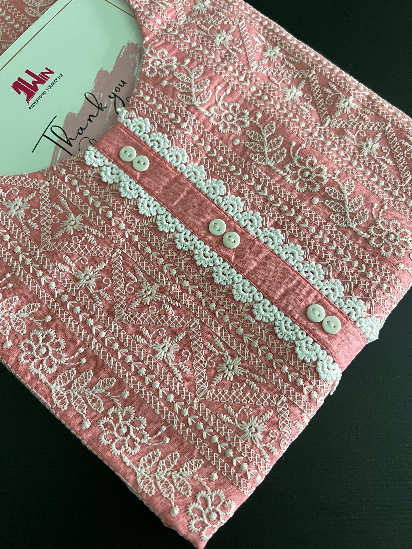 Naina - Pink Cotton kurti with embroidery