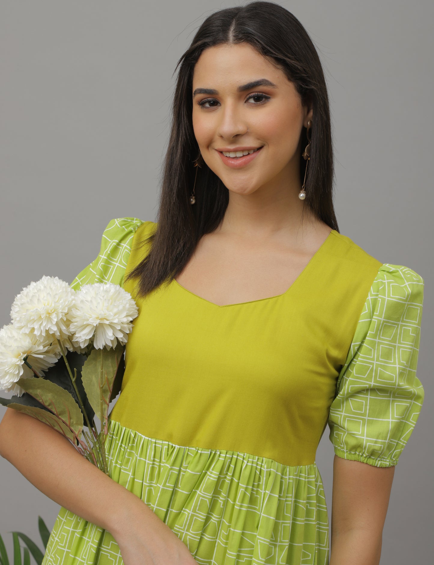 Krithika - Green Color Block - Layered Dress
