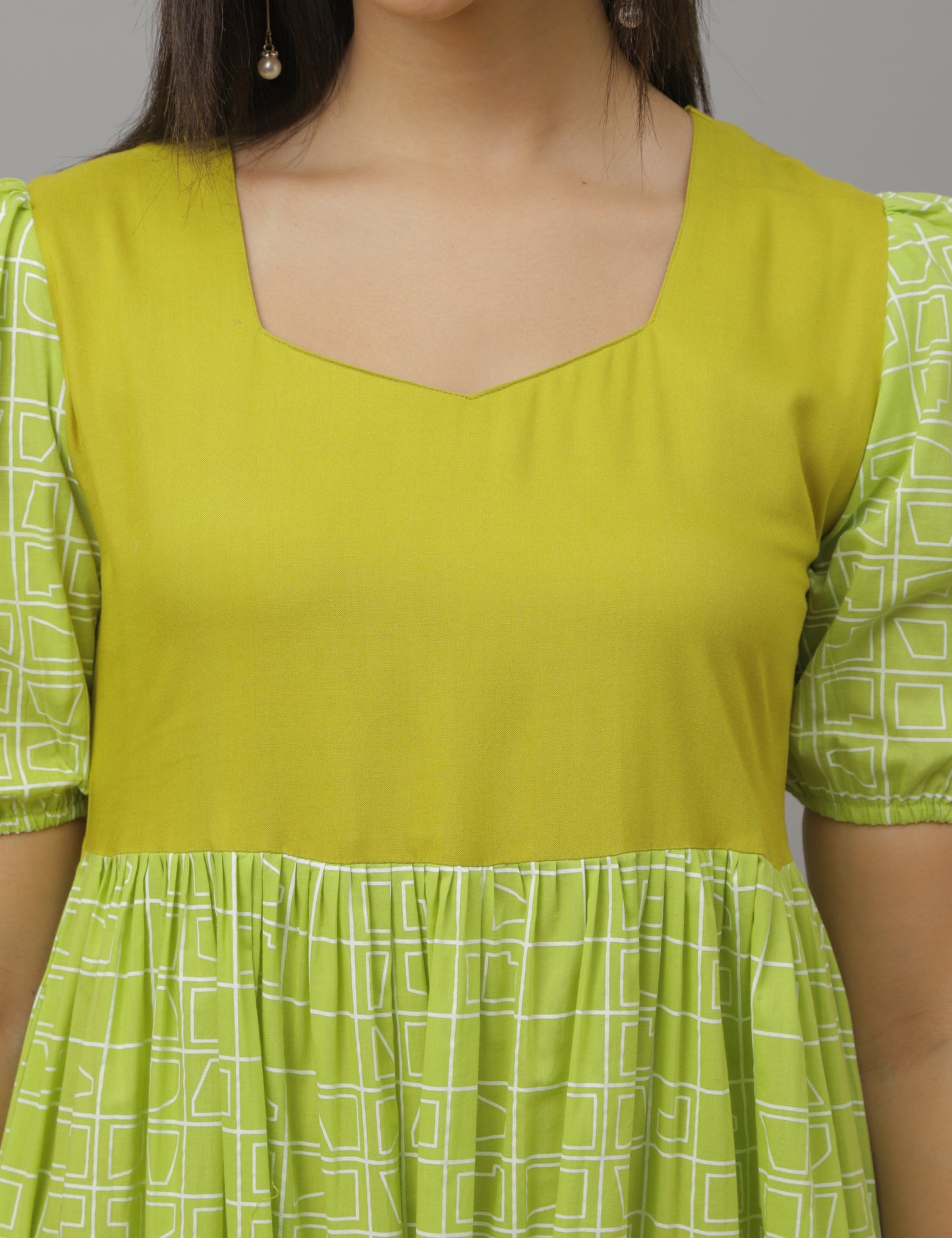 Krithika - Green Color Block - Layered Dress