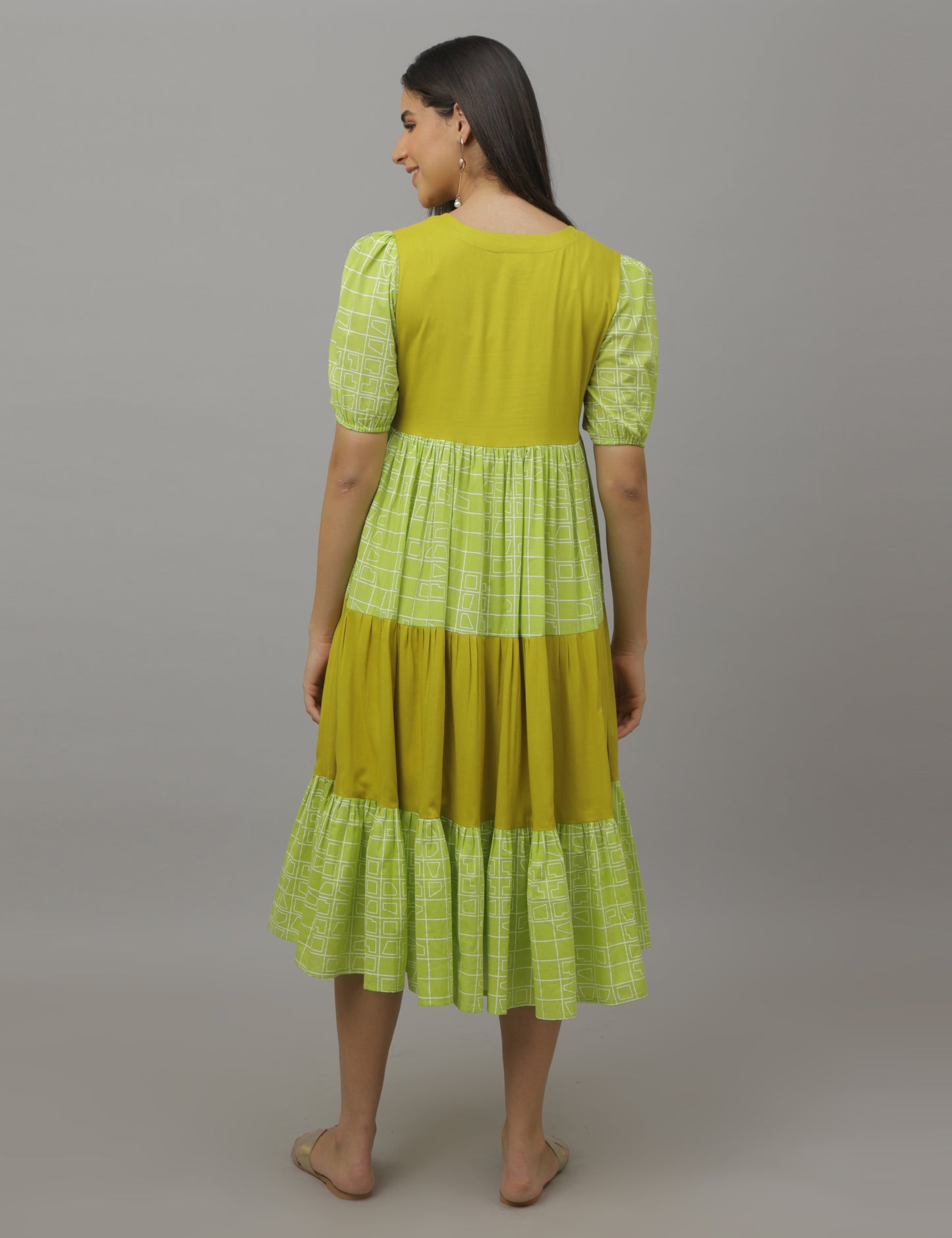 Krithika - Green Color Block - Layered Dress