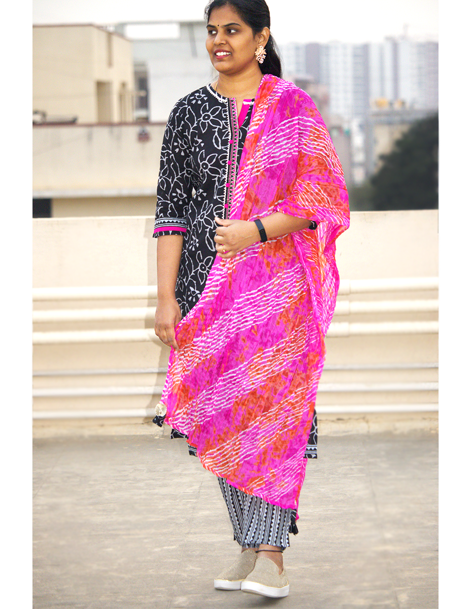 Black Full suit with lehariya dupatta