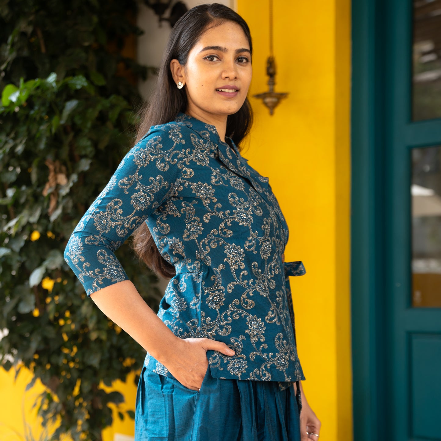 Hithaa - Silk Cotton Printed wrap top and skirt