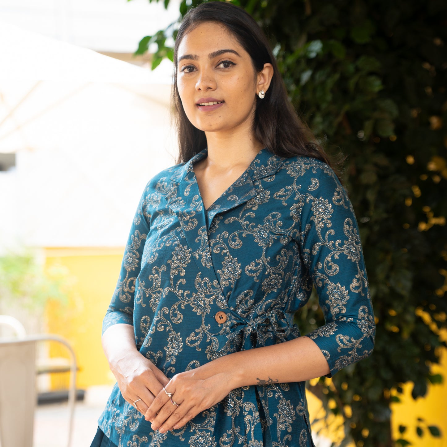 Hithaa - Silk Cotton Printed wrap top and skirt