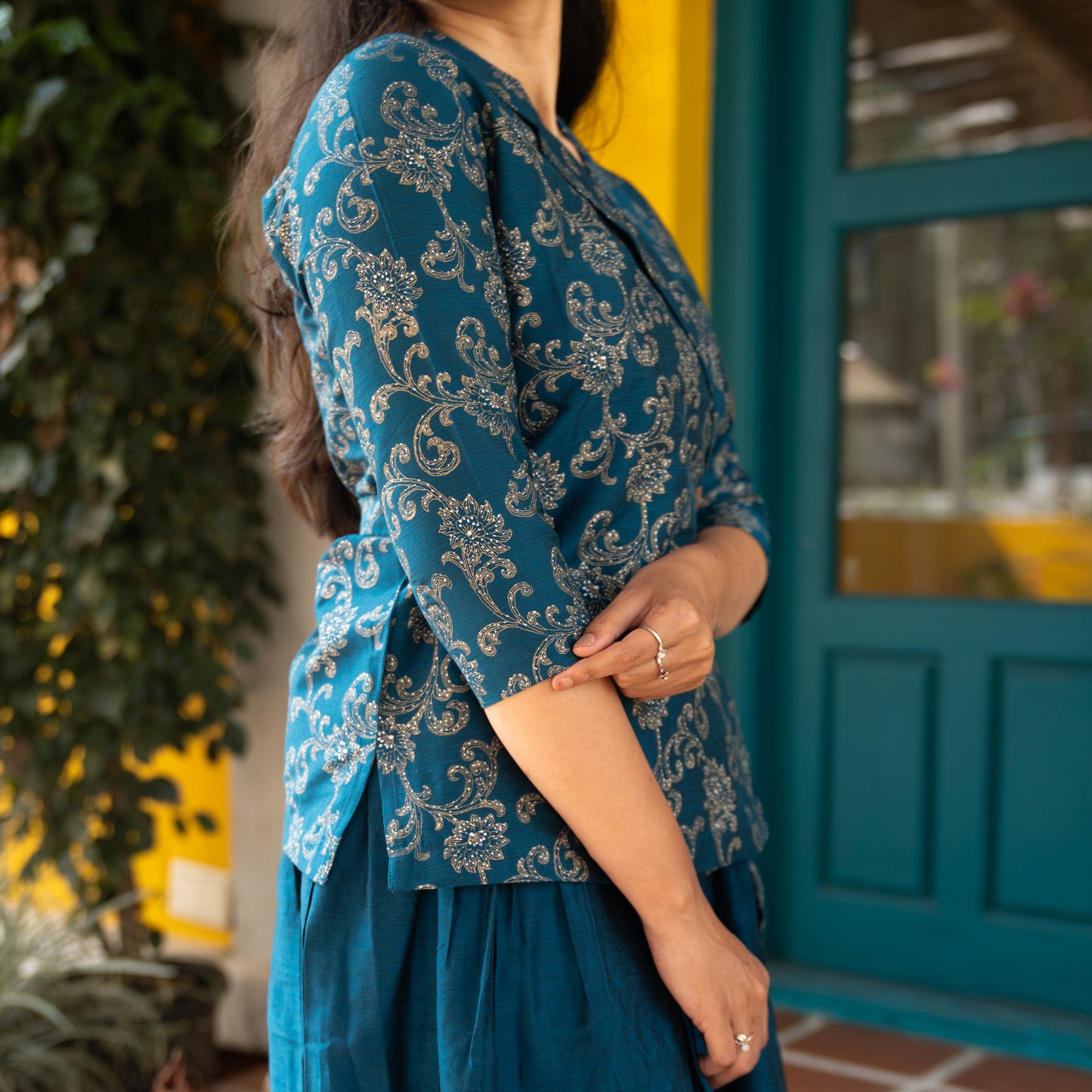 Hithaa - Silk Cotton Printed wrap top and skirt