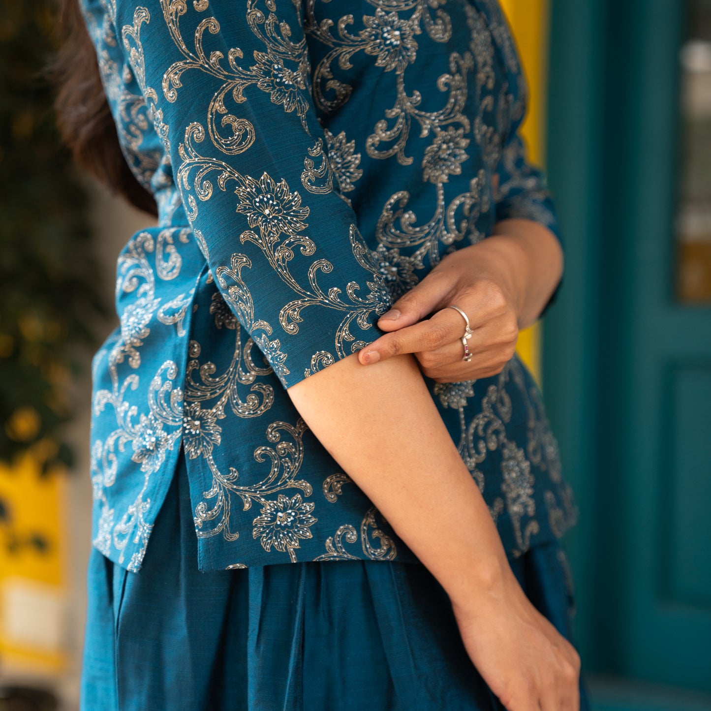 Hithaa - Silk Cotton Printed wrap top and skirt