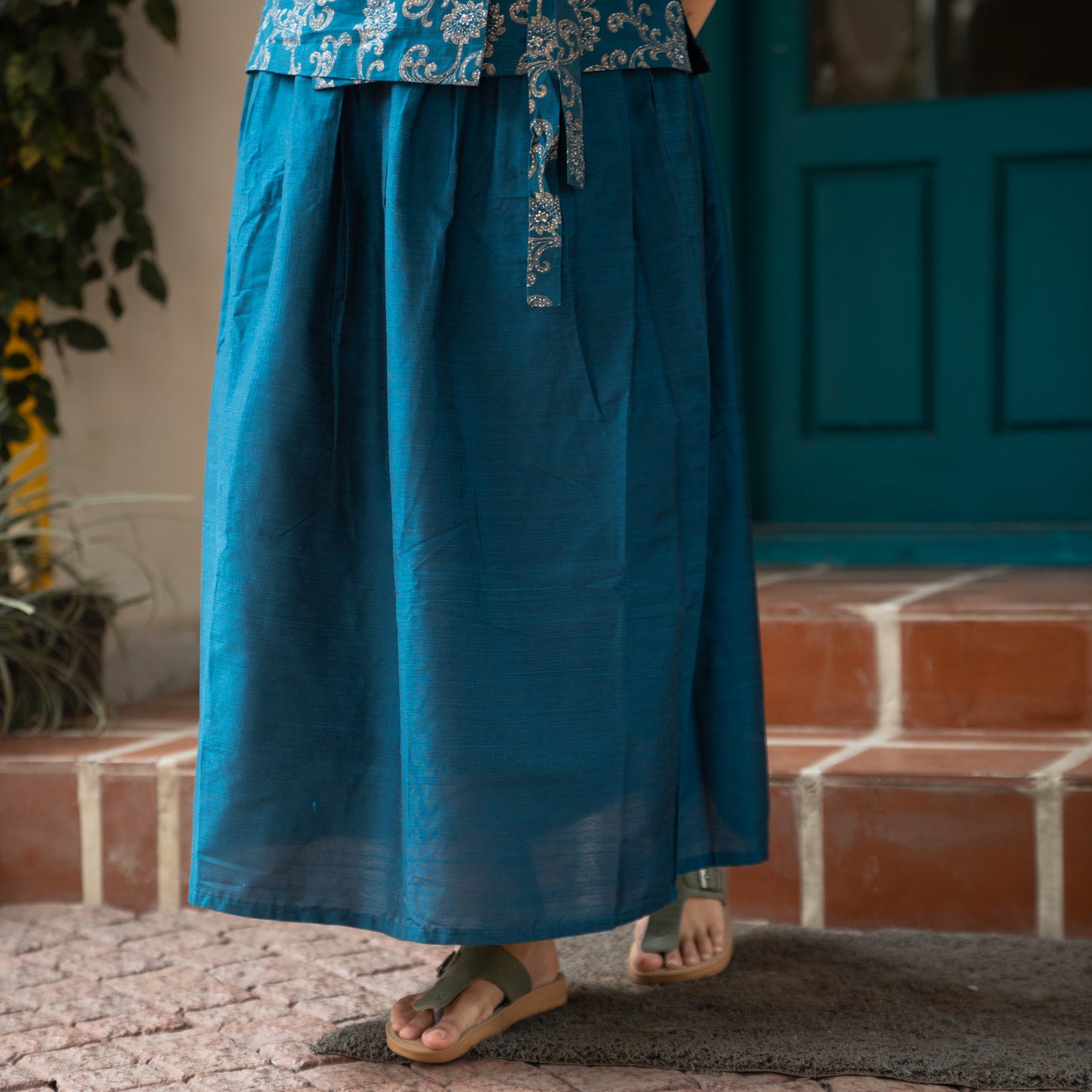 Hithaa - Silk Cotton Printed wrap top and skirt