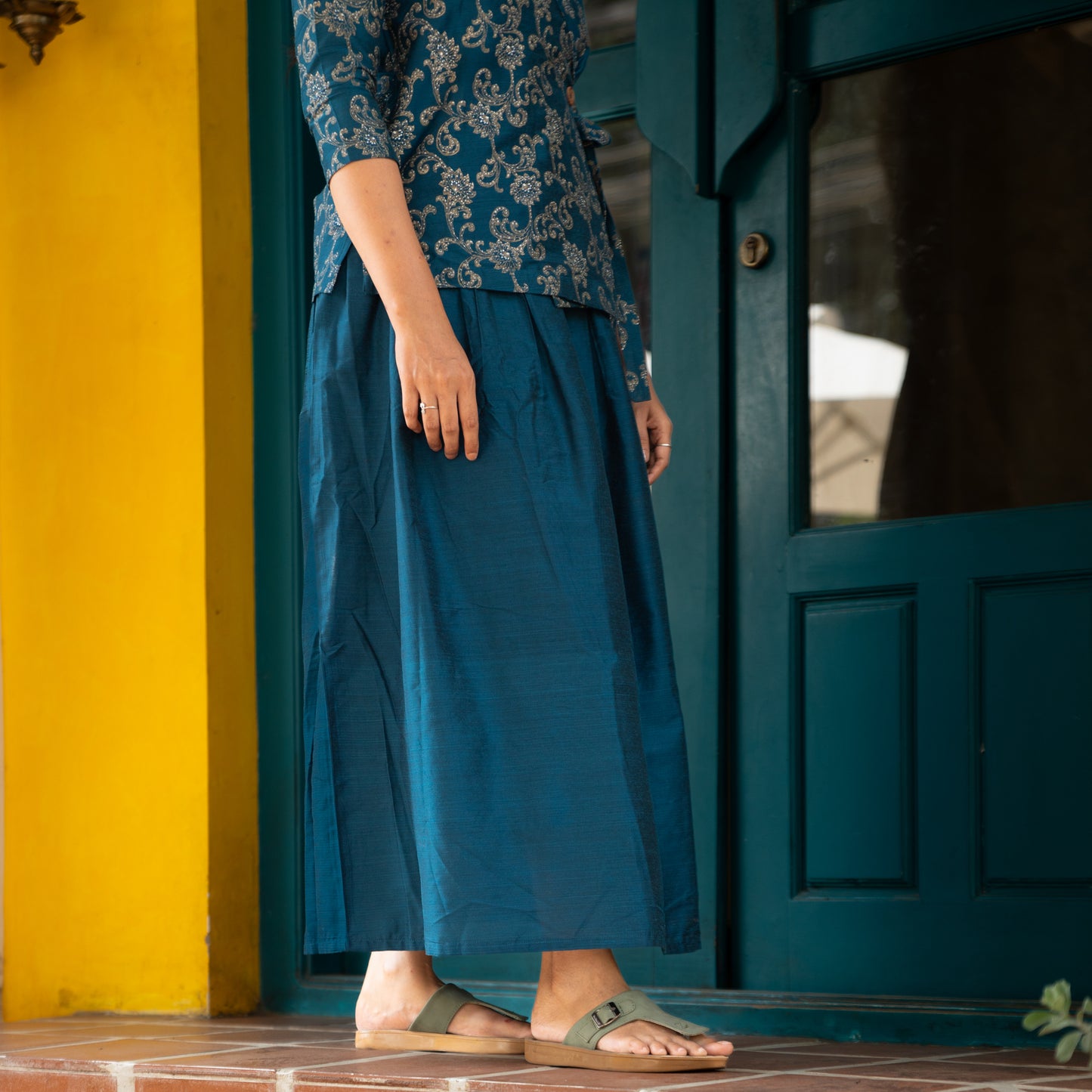 Hithaa - Silk Cotton Printed wrap top and skirt