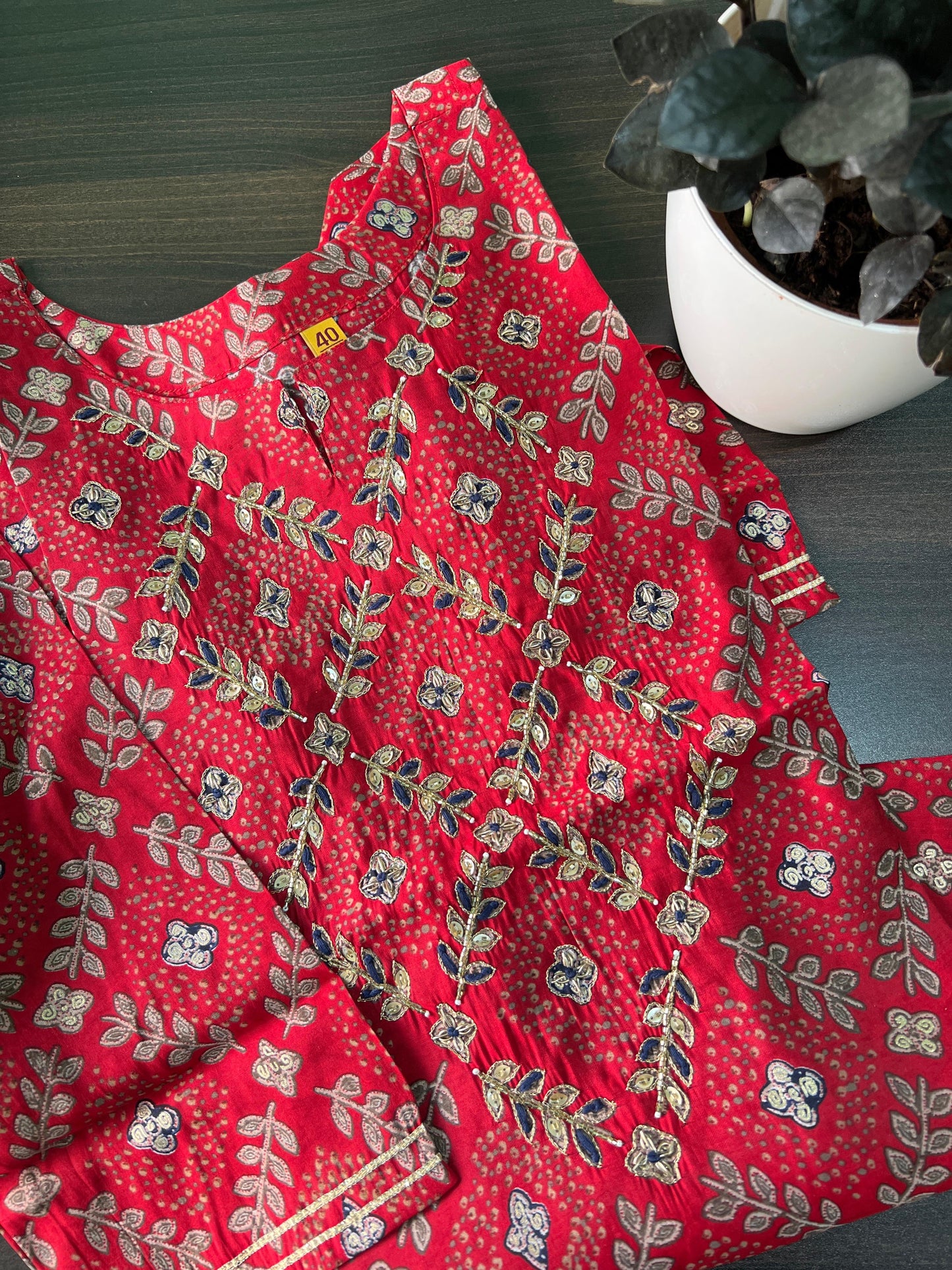 Chitra - Maslin kurta with hand work - Red