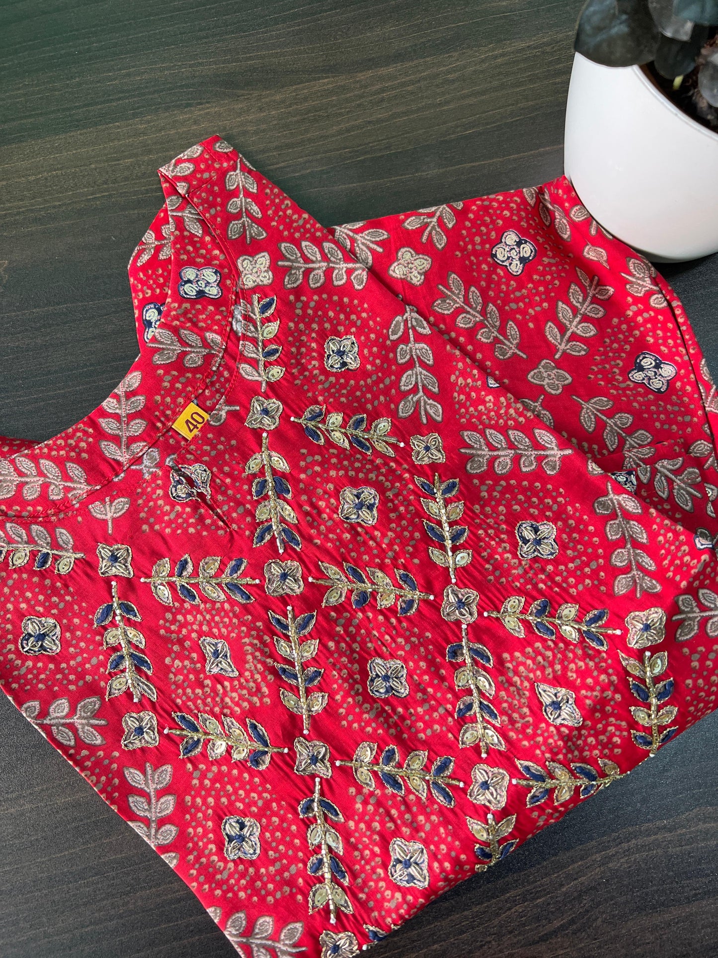 Chitra - Maslin kurta with hand work - Red