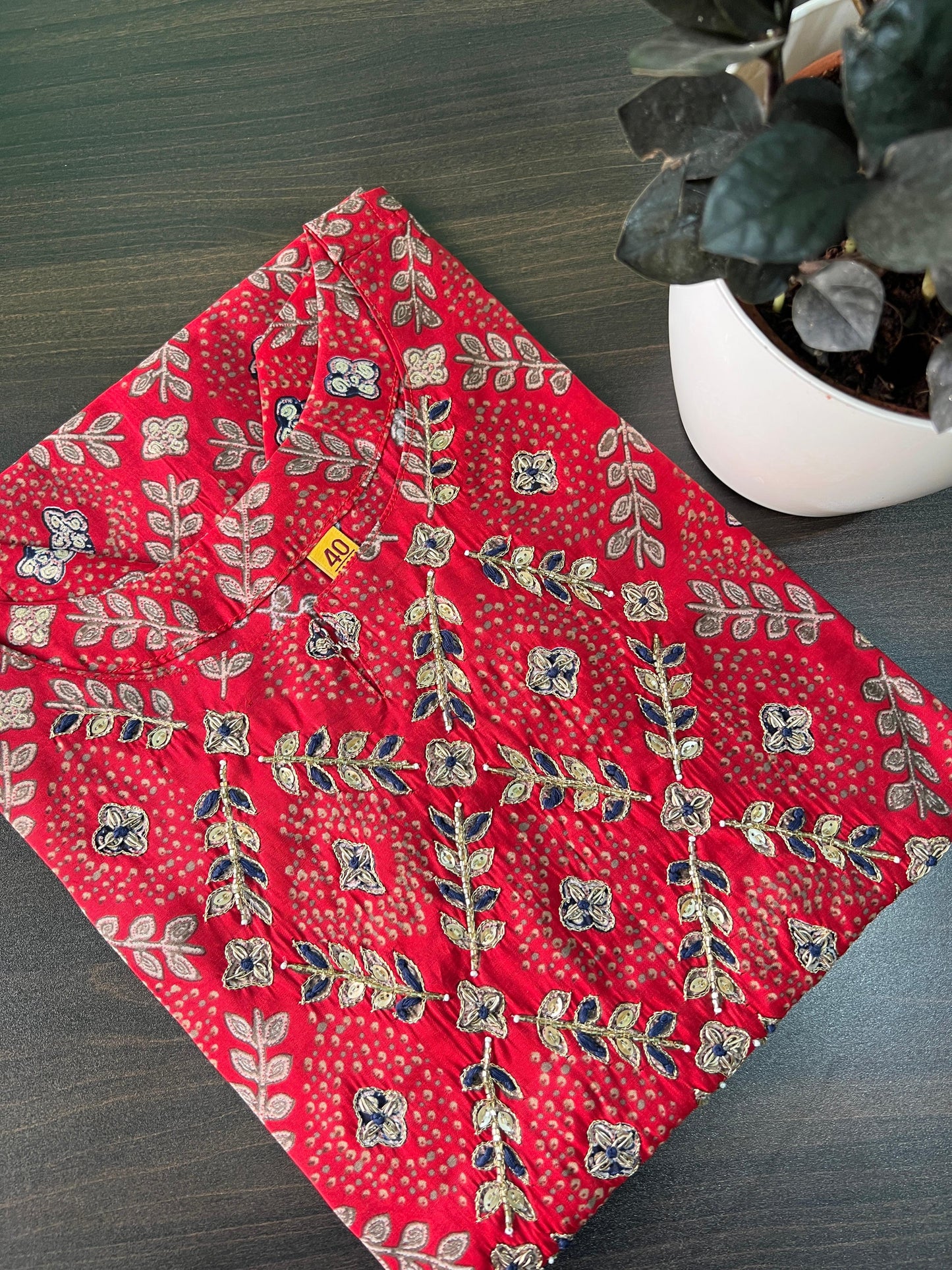 Chitra - Maslin kurta with hand work - Red