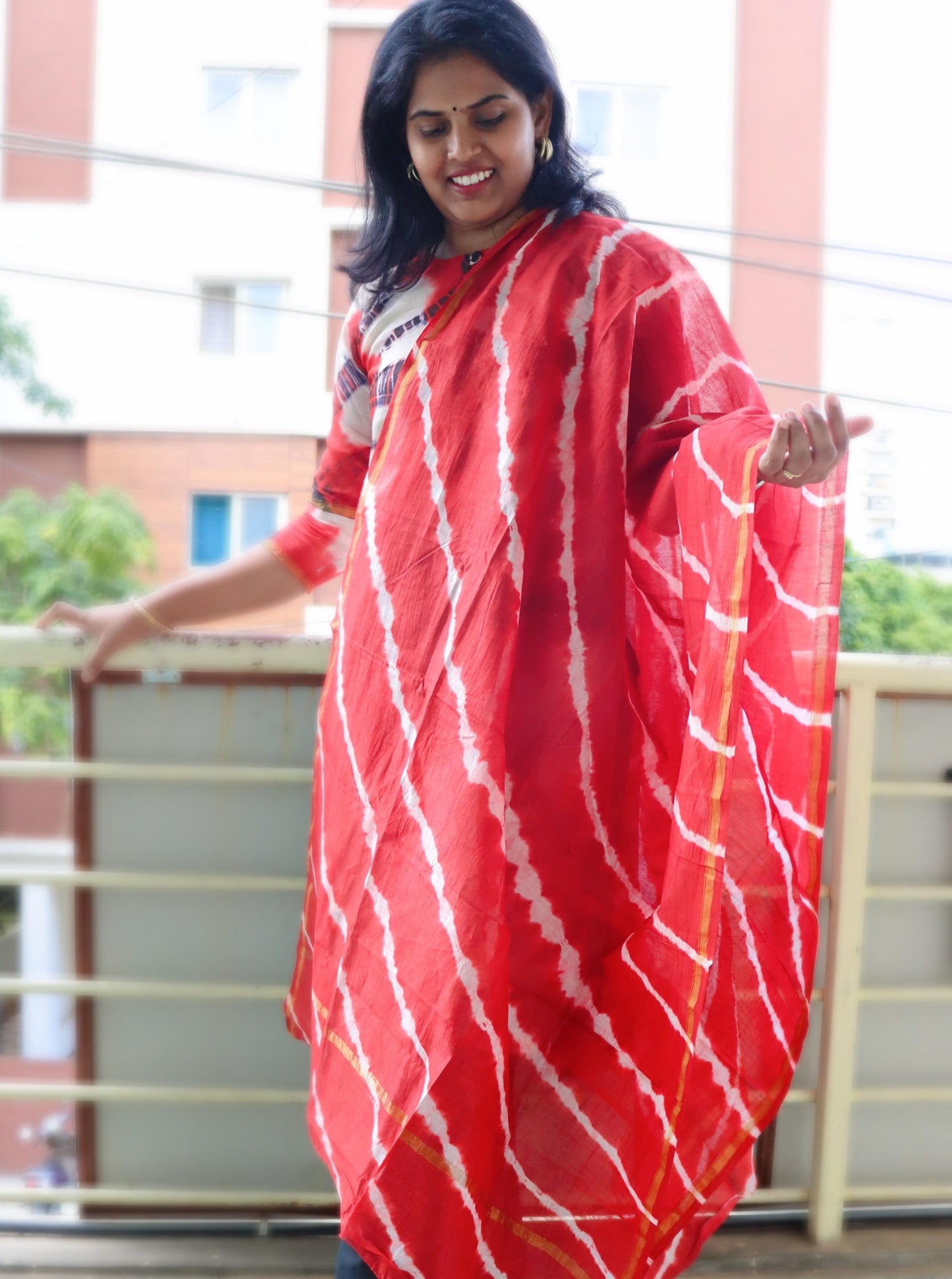 Dhanvika - Pure Block printed Chanderi tie-dye set