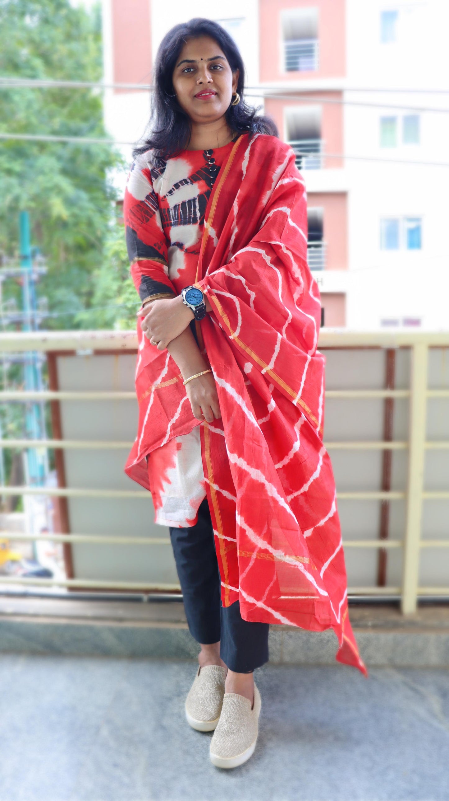 Dhanvika - Pure Block printed Chanderi tie-dye set