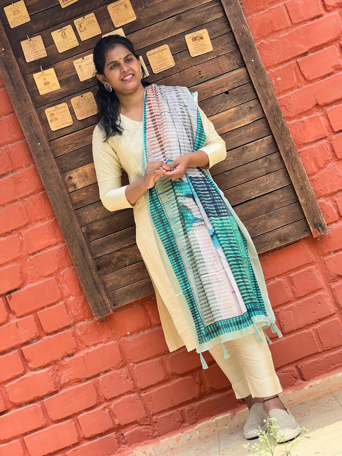 Maslin - Half white and Blue Dupatta