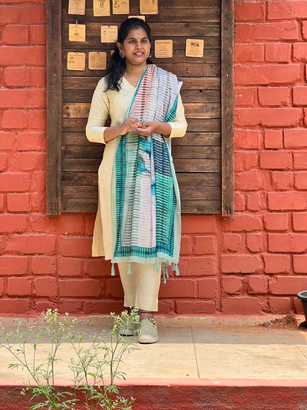Maslin - Half white and Blue Dupatta