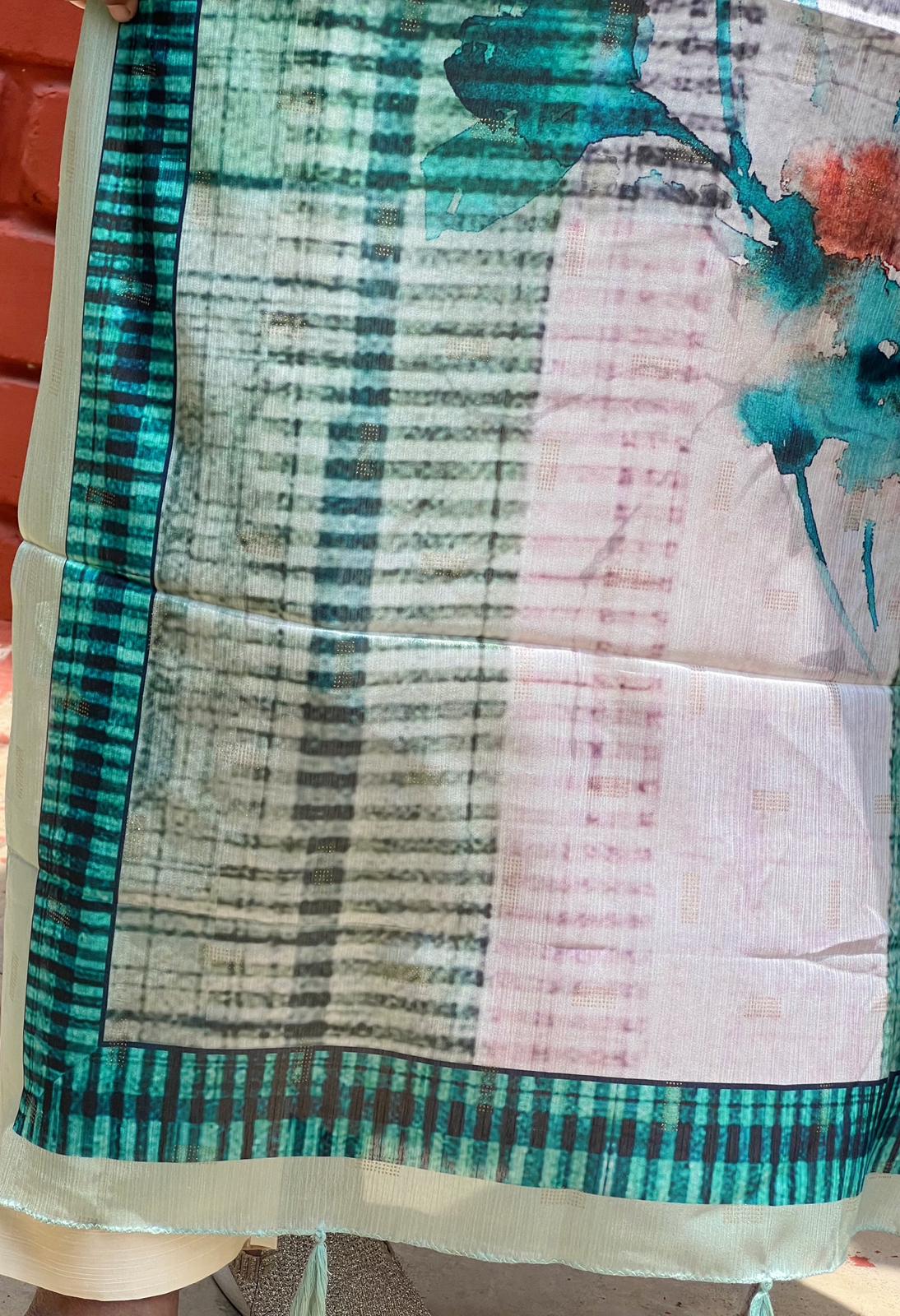 Maslin - Half white and Blue Dupatta
