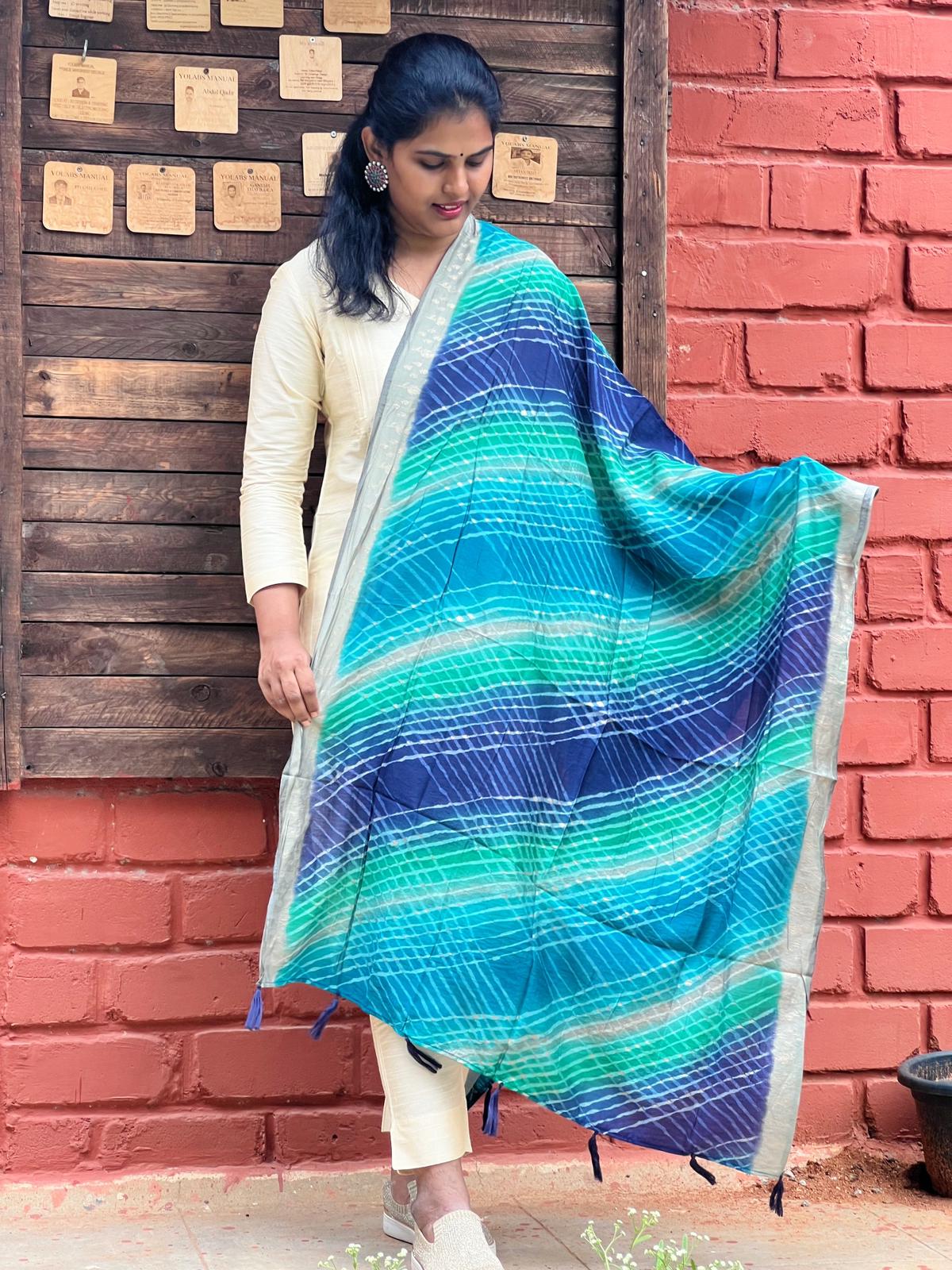 Maslin - Digital Lehariya Dupatta - Blue